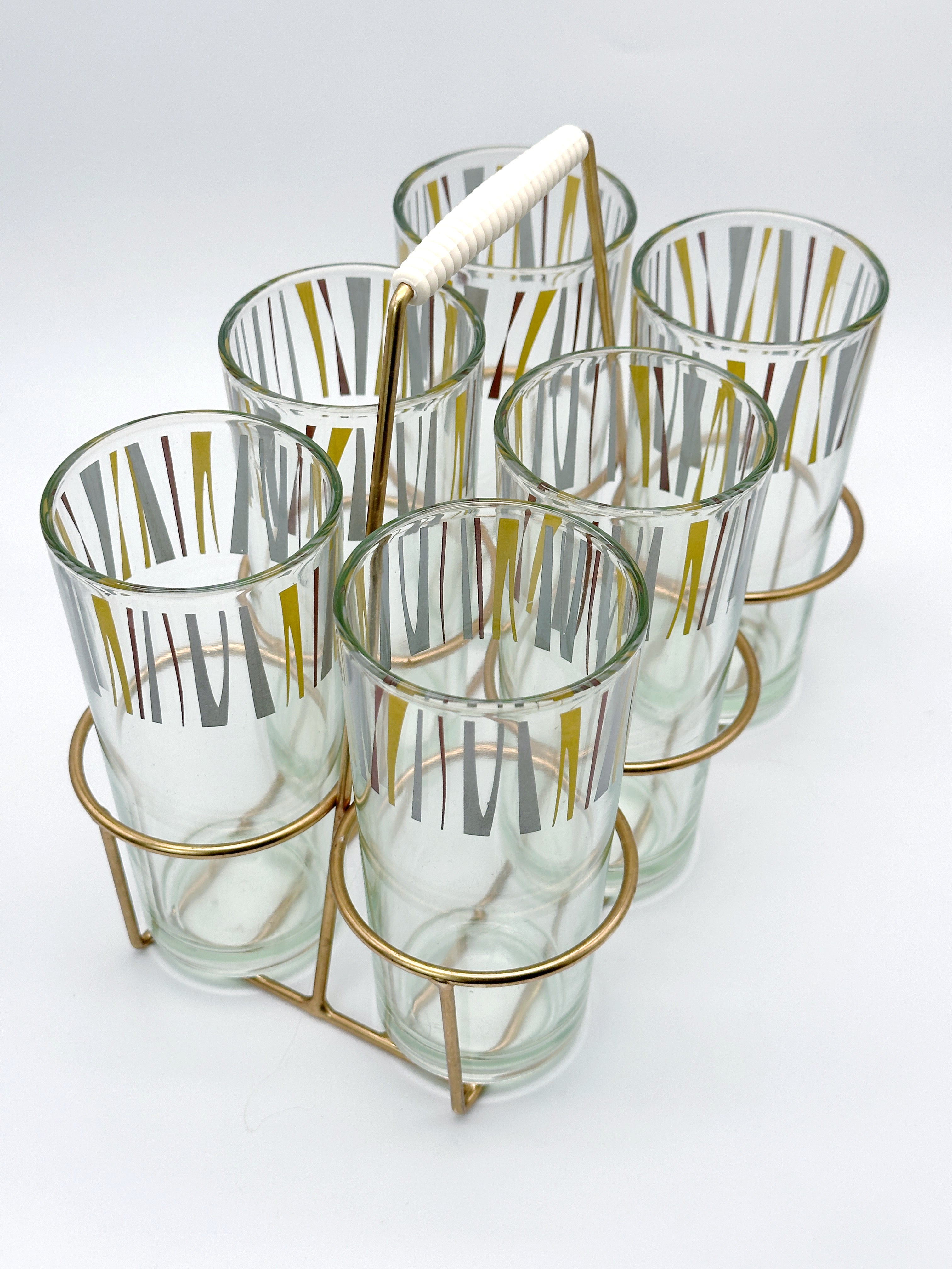 Einzigartige Midcentury Wassergläser in Messinggestell