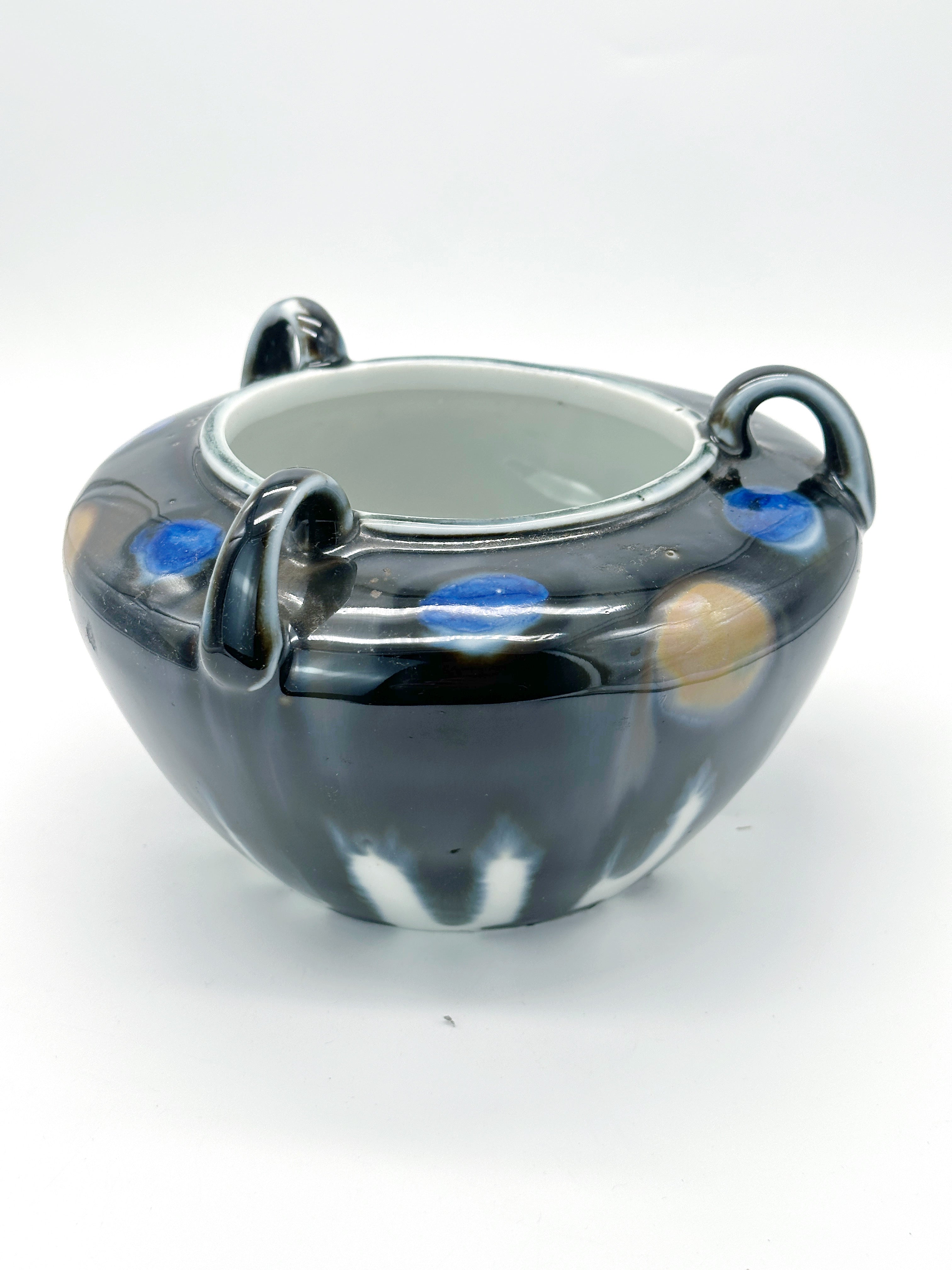 Antike Vase von Wilhelmsthal in Blau Weiß Schwarz