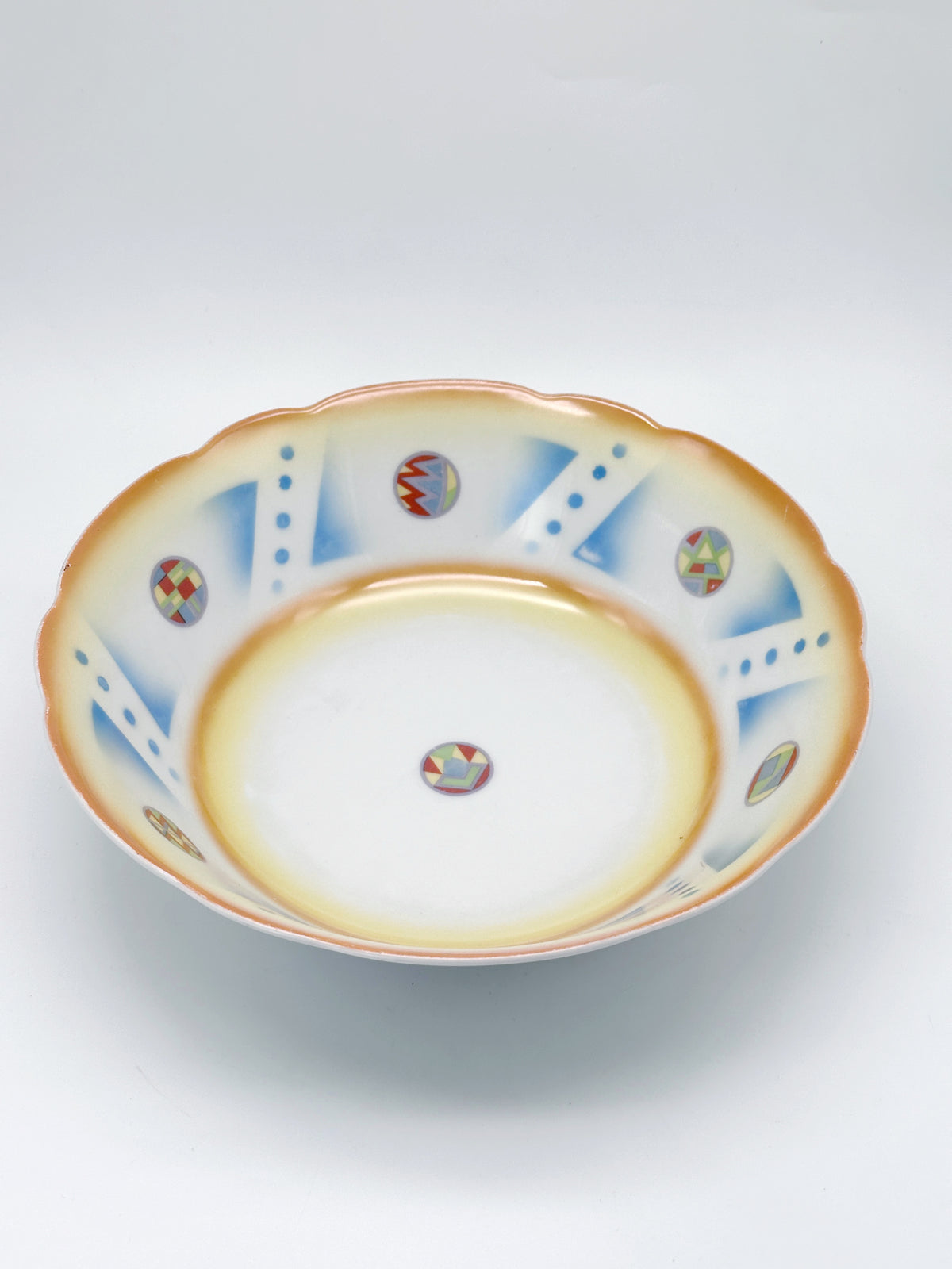 Vintage Schale mit gelb-blauem Spritzdekor um 1930/40
