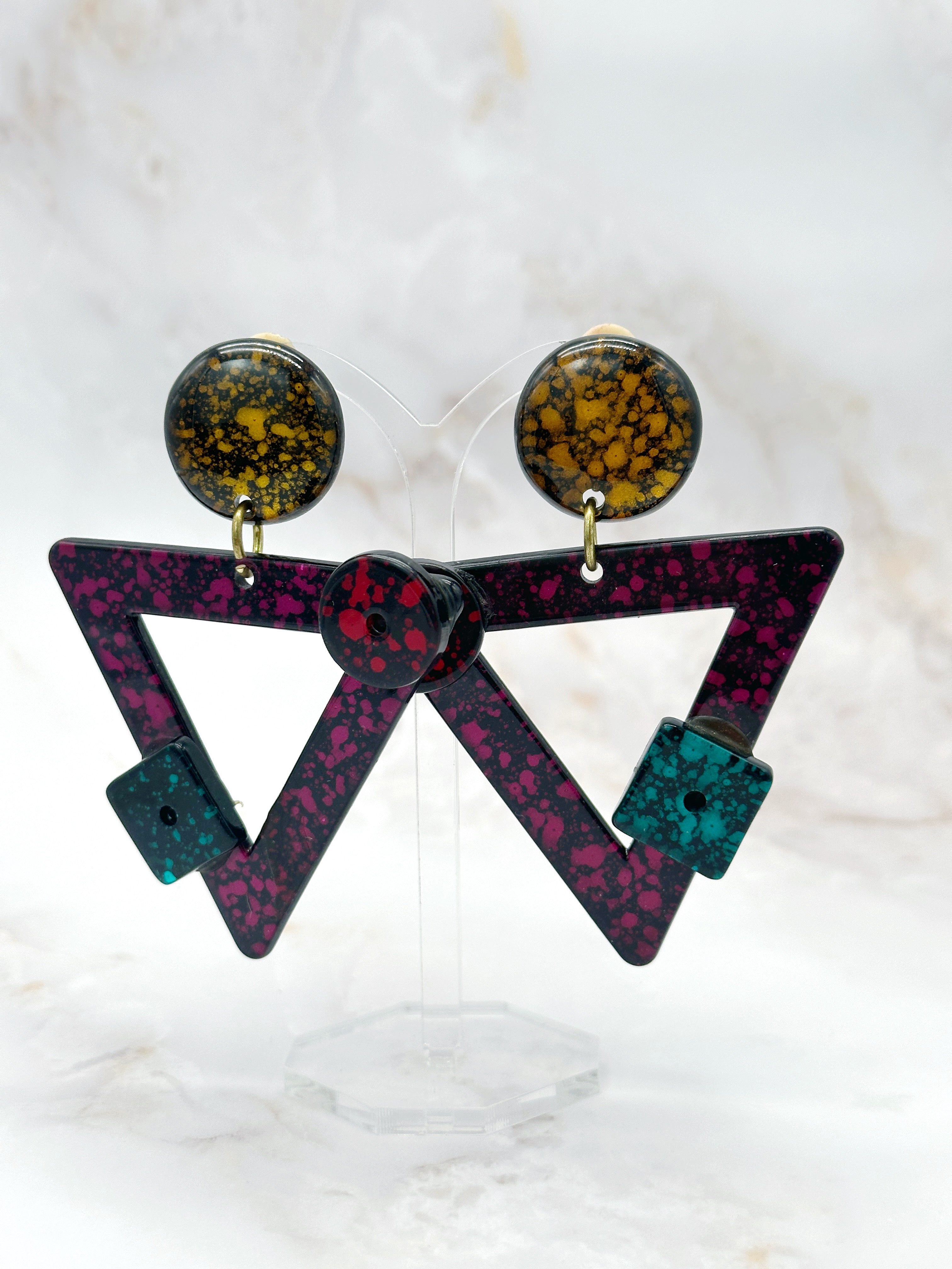 Vintage Statement-Ohrclips aus den 1980ern – Bunte Dreiecke