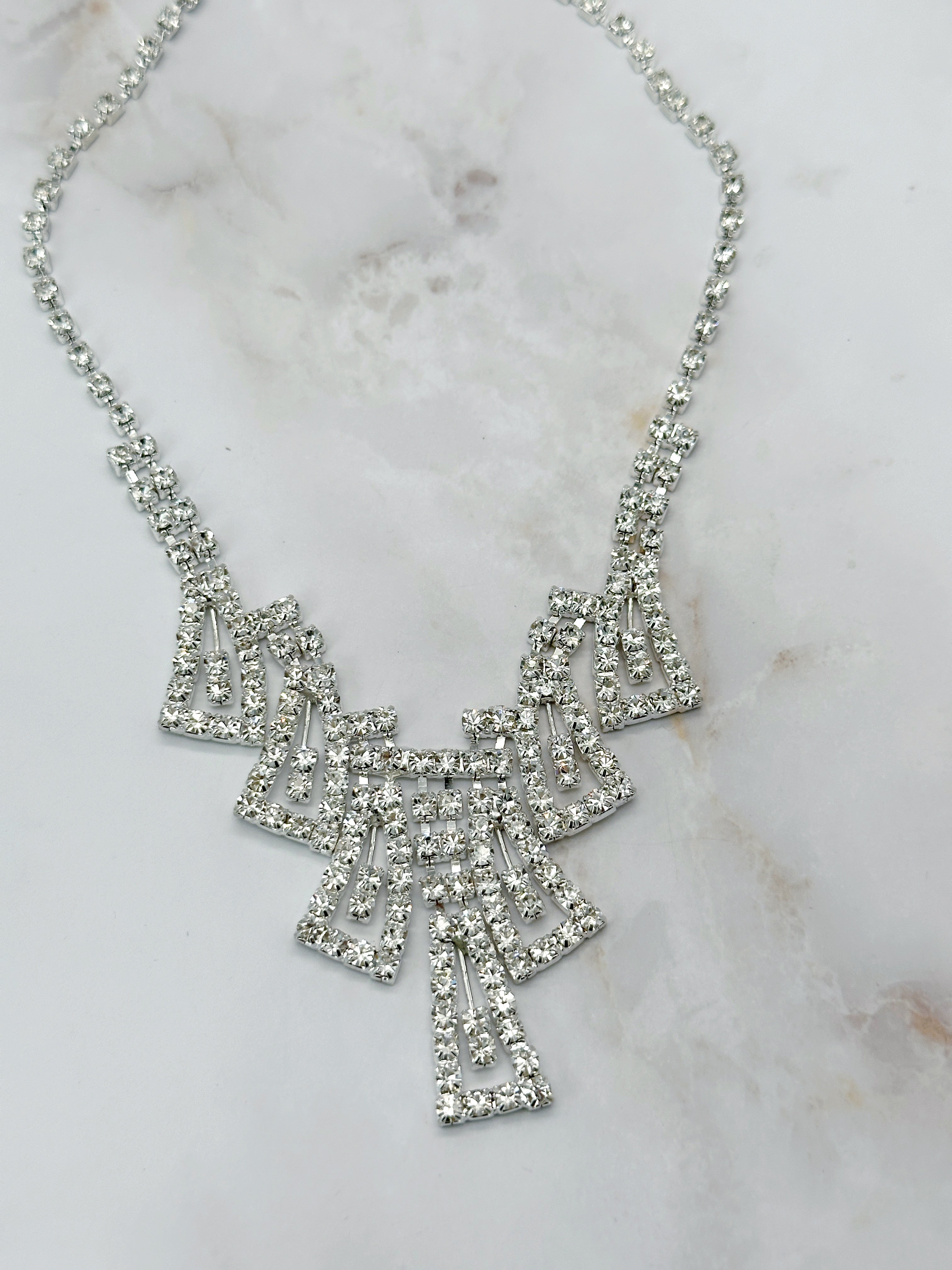 Vintage Strass Halskette im Art Déco Stil