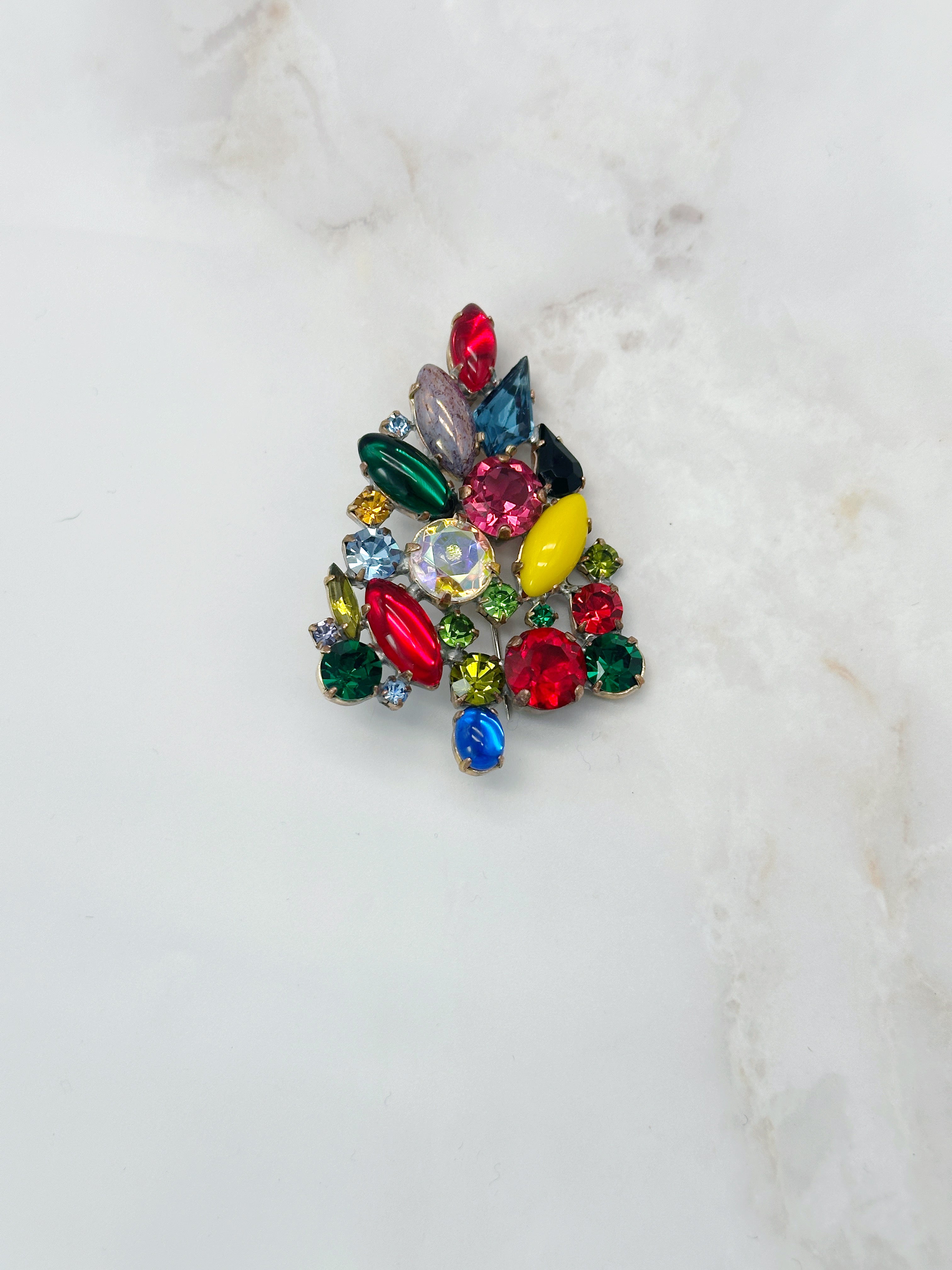 Funkelnde Gablonzer Brosche Christbaum