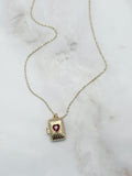 Vintage Medaillon Halskette mit rotem Glasstein-Herz