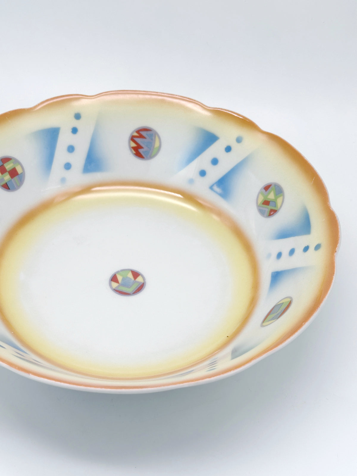 Vintage Schale mit gelb-blauem Spritzdekor um 1930/40