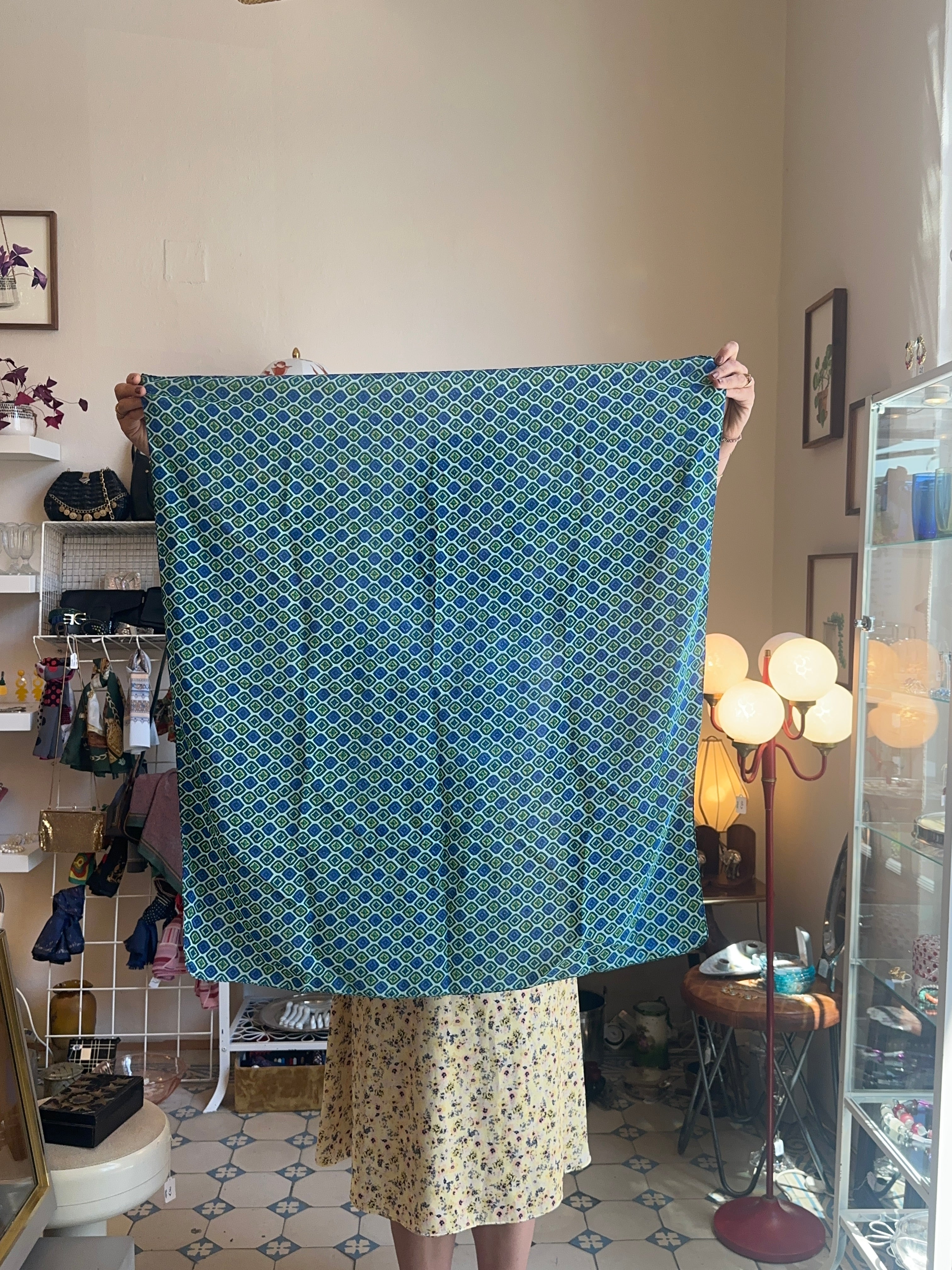 Vintage Seidentuch in Blau und Grün