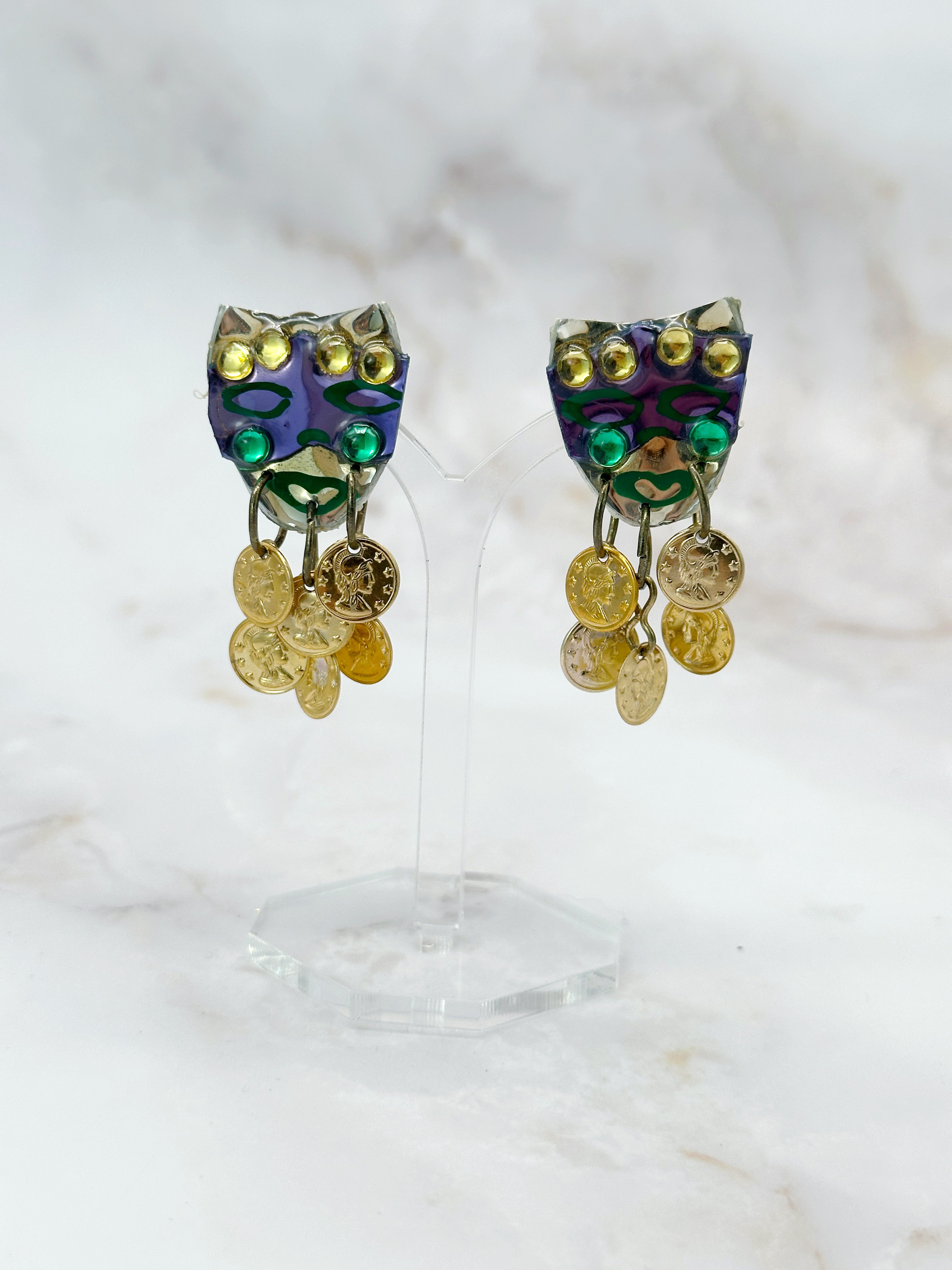 Extravagante Vintage Ohrclips "Maskenball", lila & gold