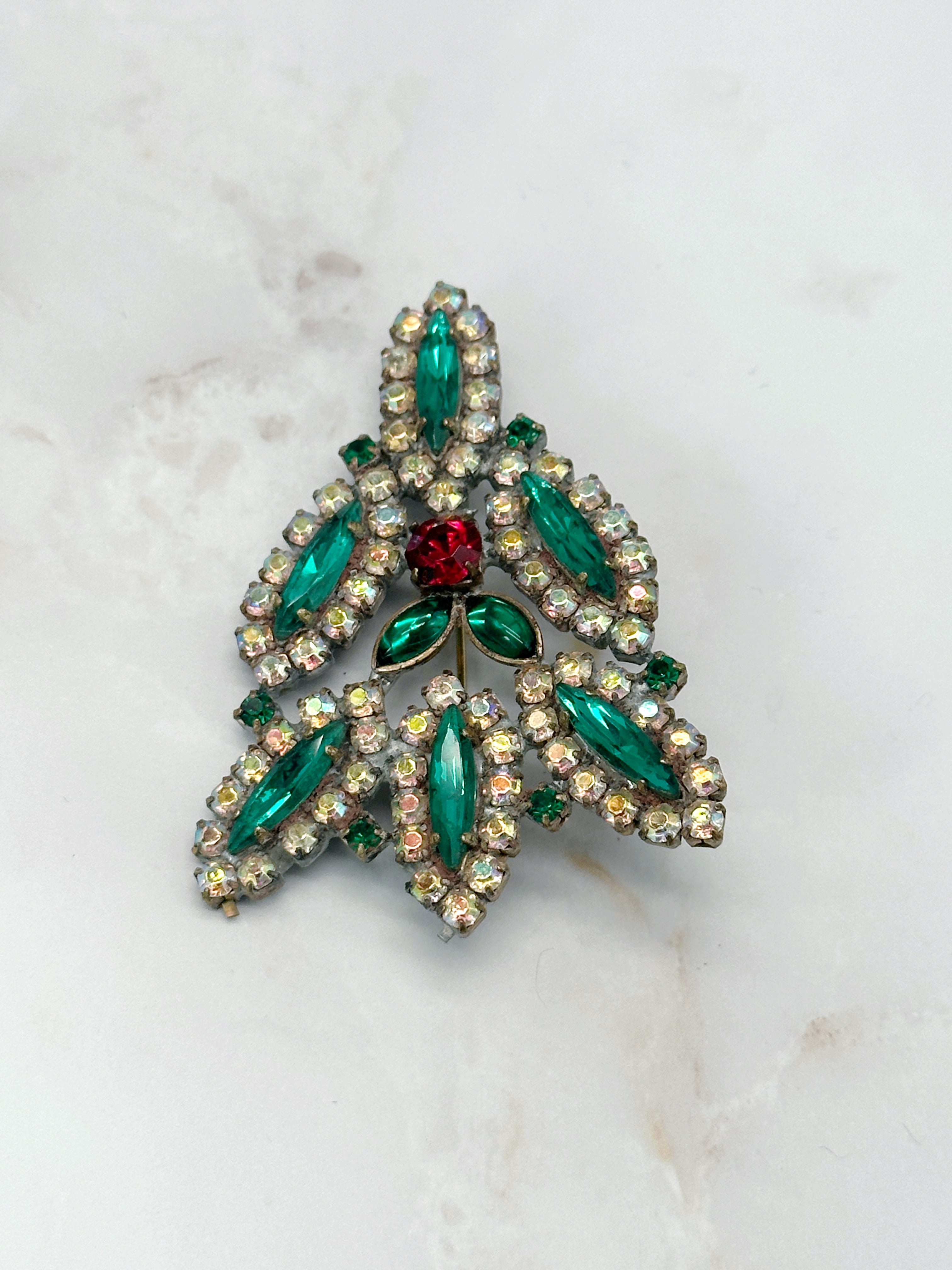 Funkelnde Gablonzer Brosche Christbaum
