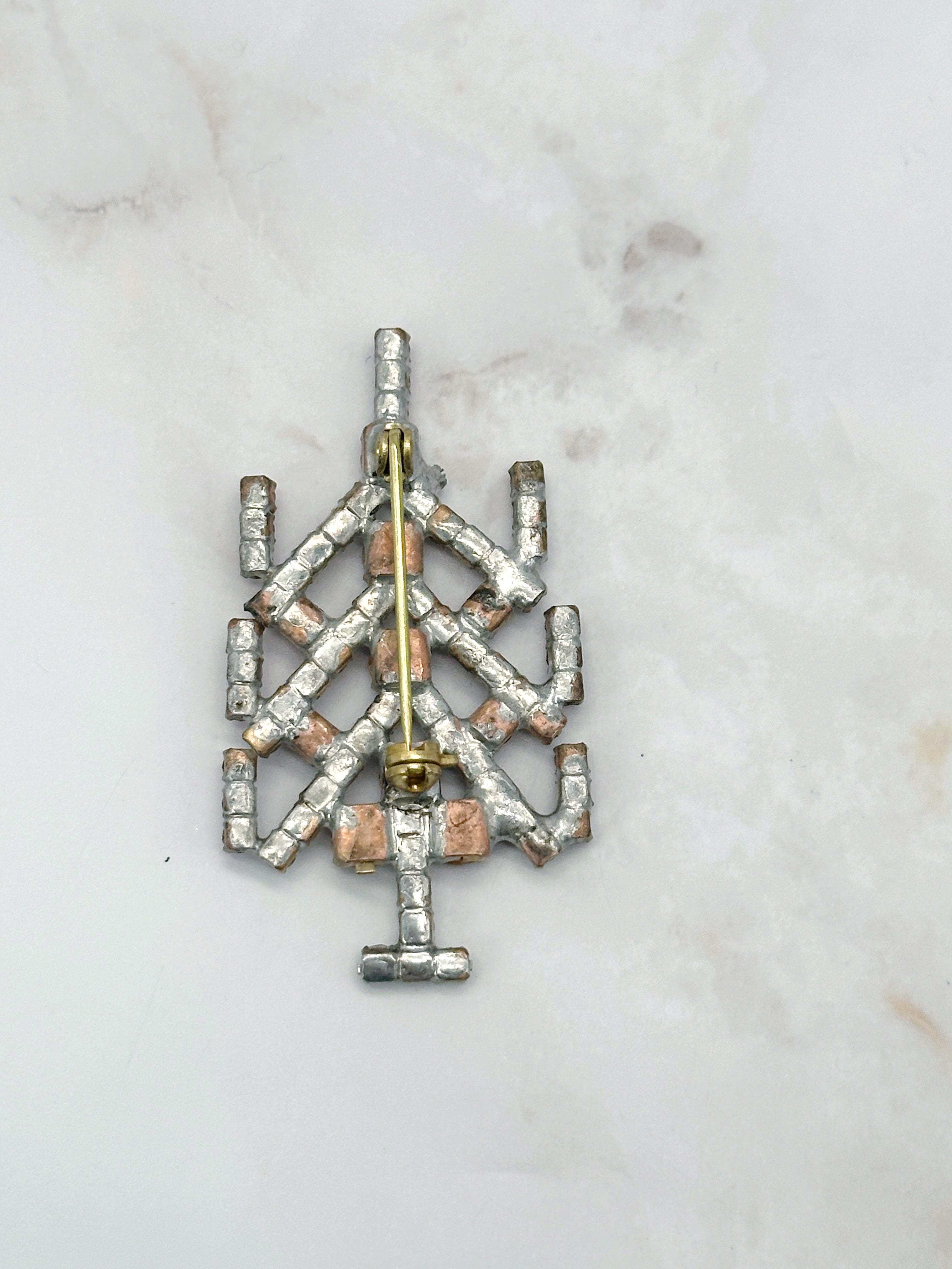 Geometrische Art Déco Brosche Rot & Kristall