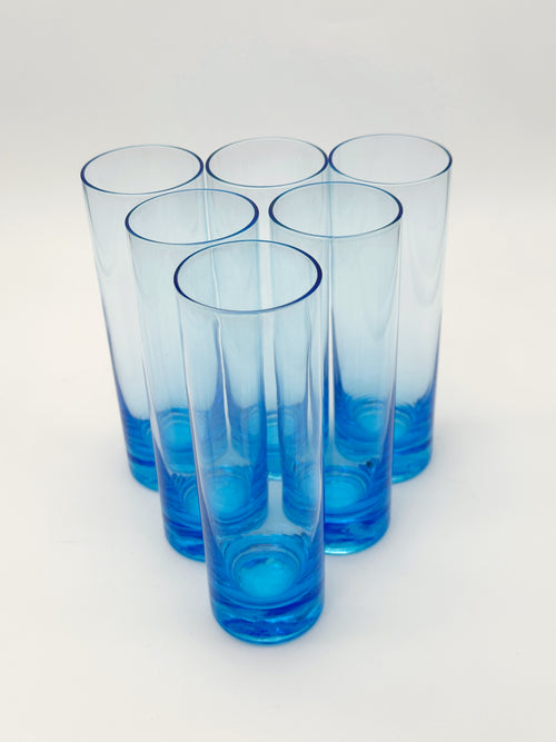 6 blue shot or vodka glasses