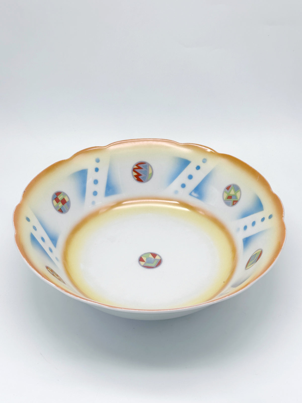 Vintage Schale mit gelb-blauem Spritzdekor um 1930/40