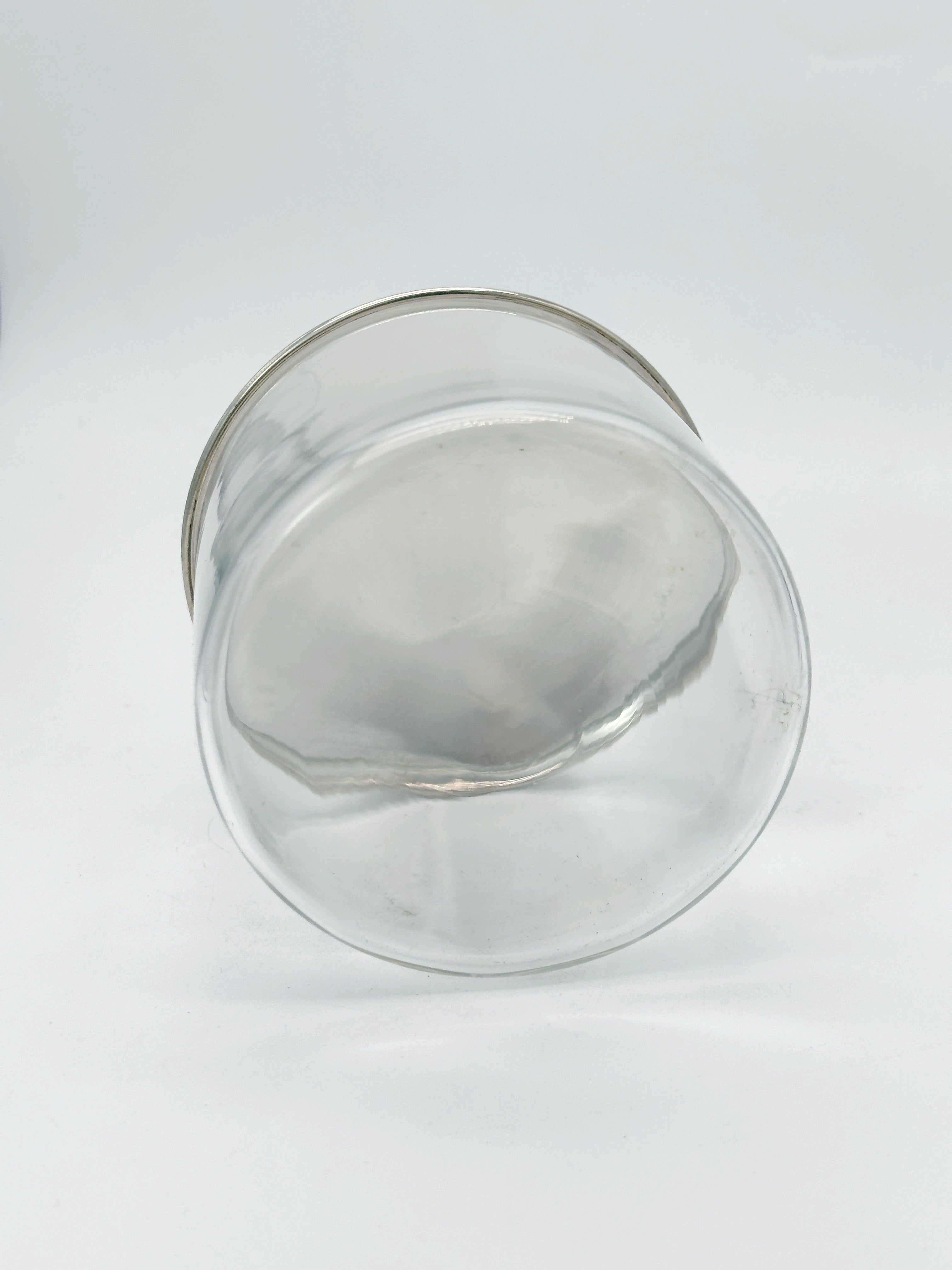 Vintage Glasdose mit Silberdeckel und Gravur, Österreich 1963