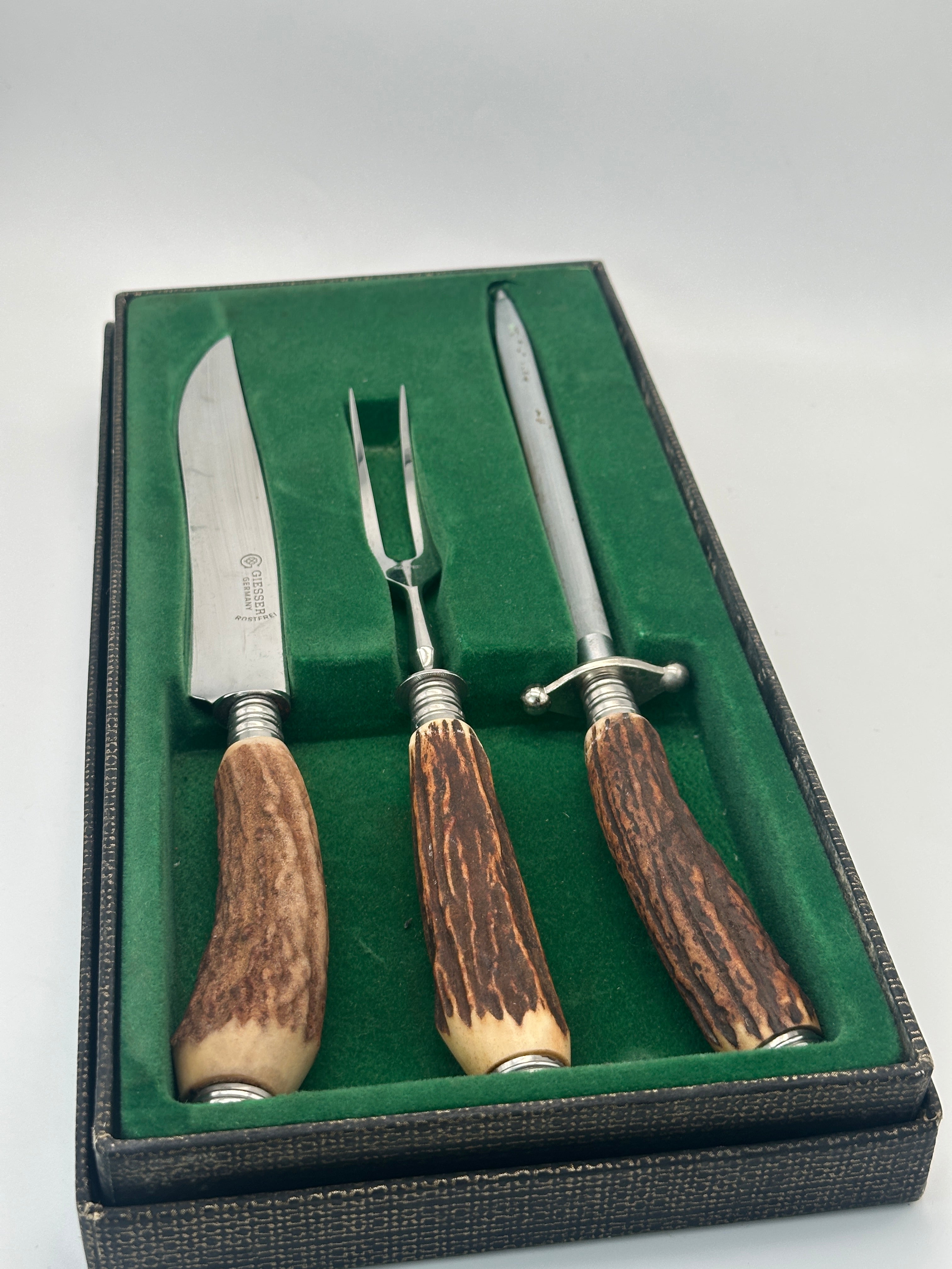 Vintage Bratenbesteck von Giesser mit Hirschhorngriff