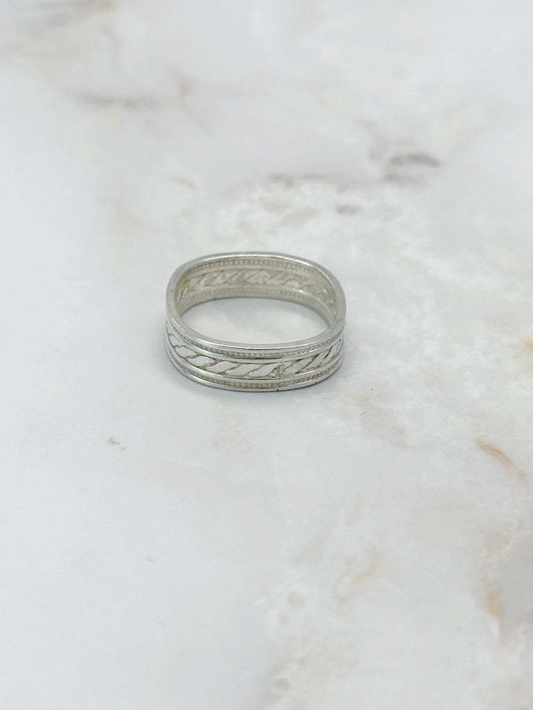 Vintage square ring, pattern, 925 Sterling Silver