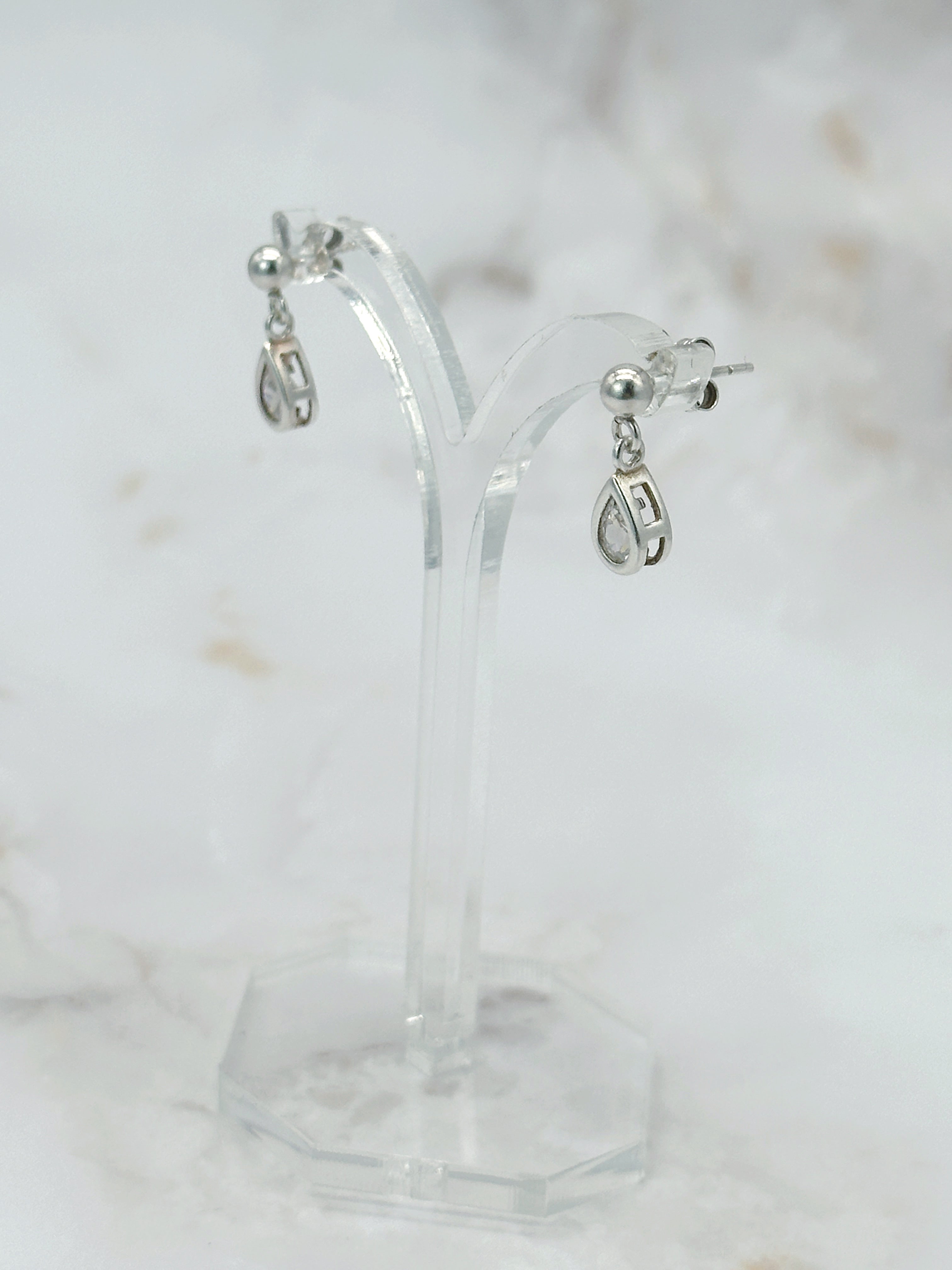 Zierliche Vintage Silberohrstecker mit Kristalltropfen 925 Silber