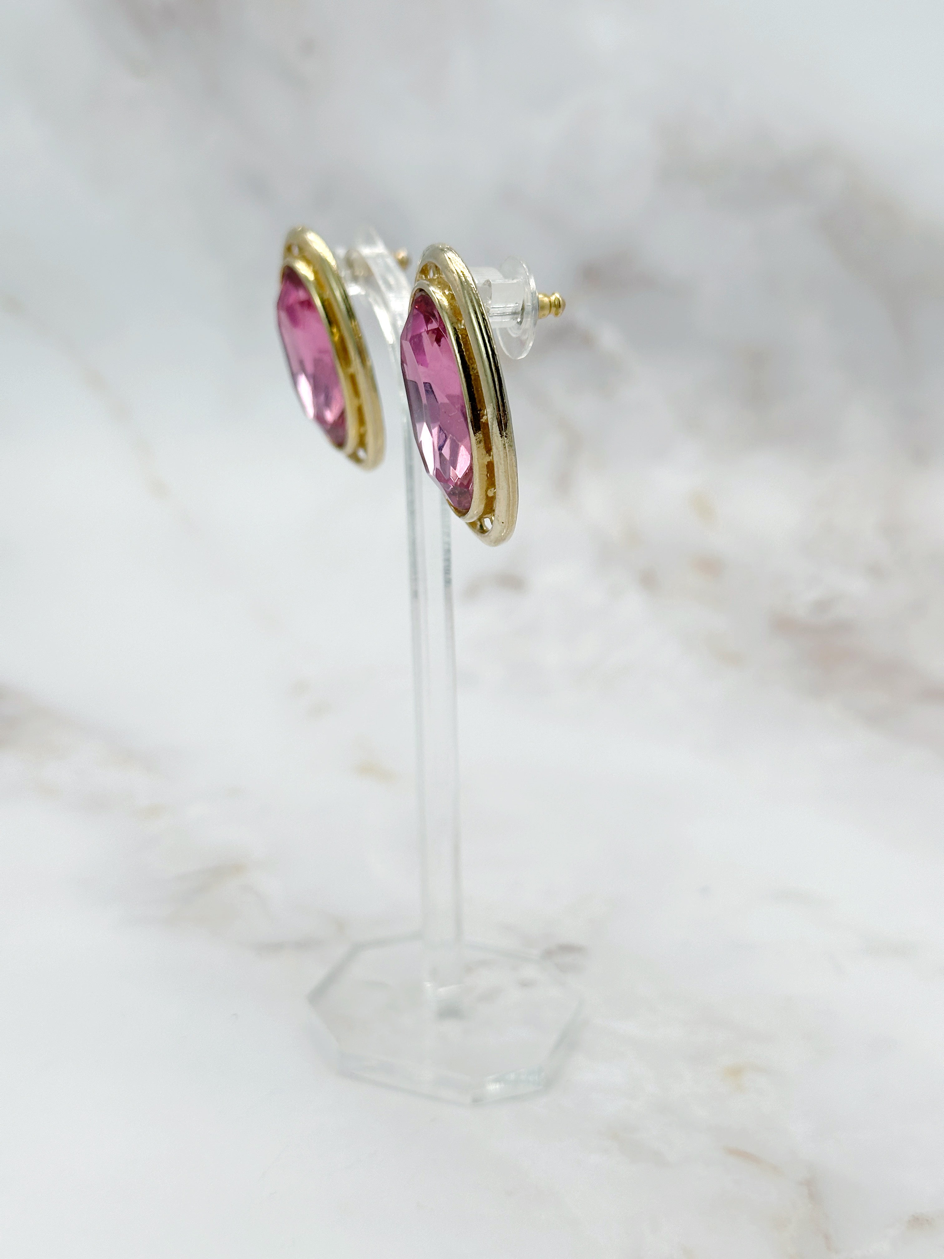 Statement Vintage Ohrringe mit pinkem Glaskristall