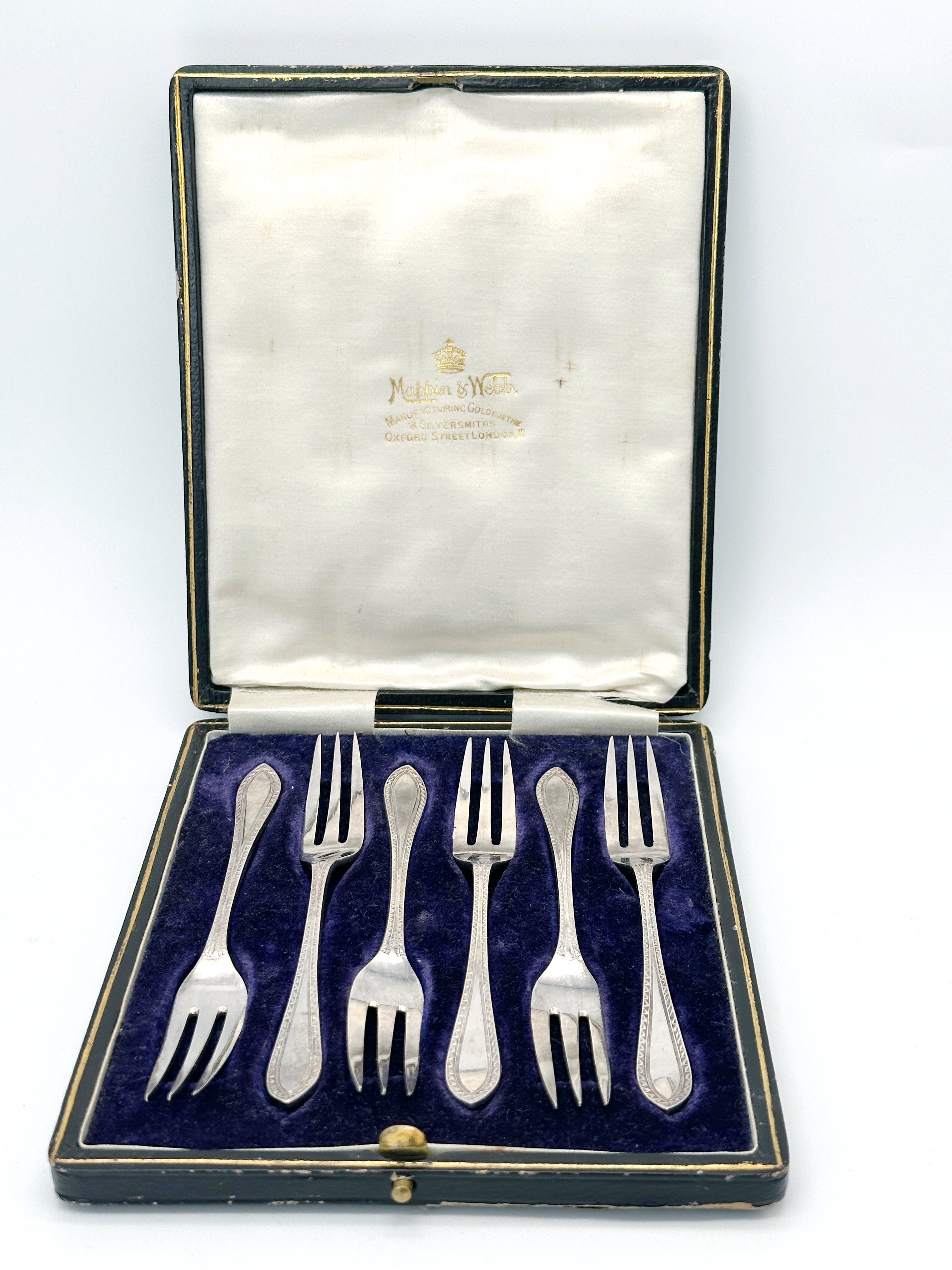 Elegantes Kuchengabeln-Set von Mappin & Webb, 50er Jahre