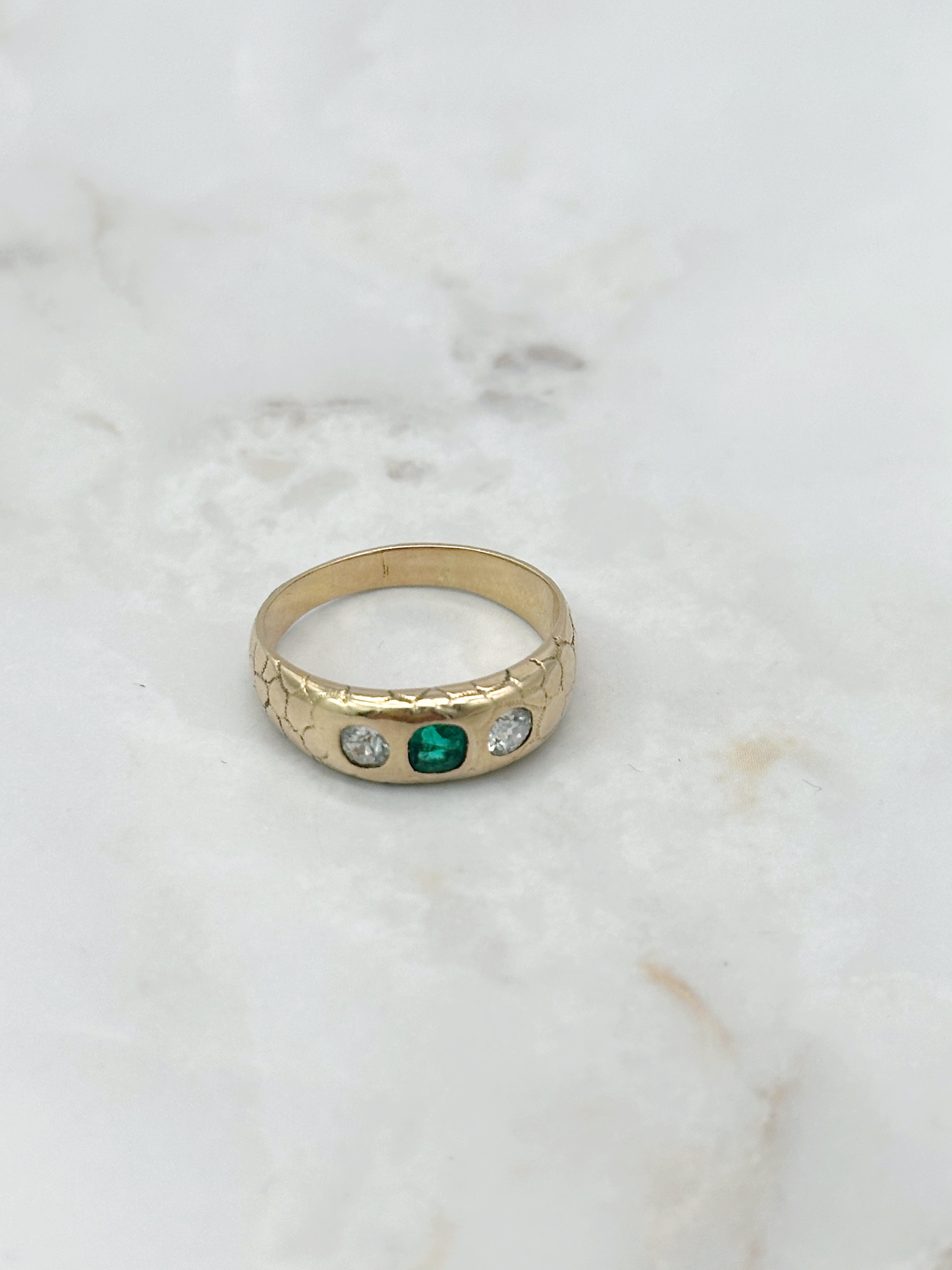 Vintage Bandring in 585 Gelbgold mit Smaragd und Altschliffdiamanten