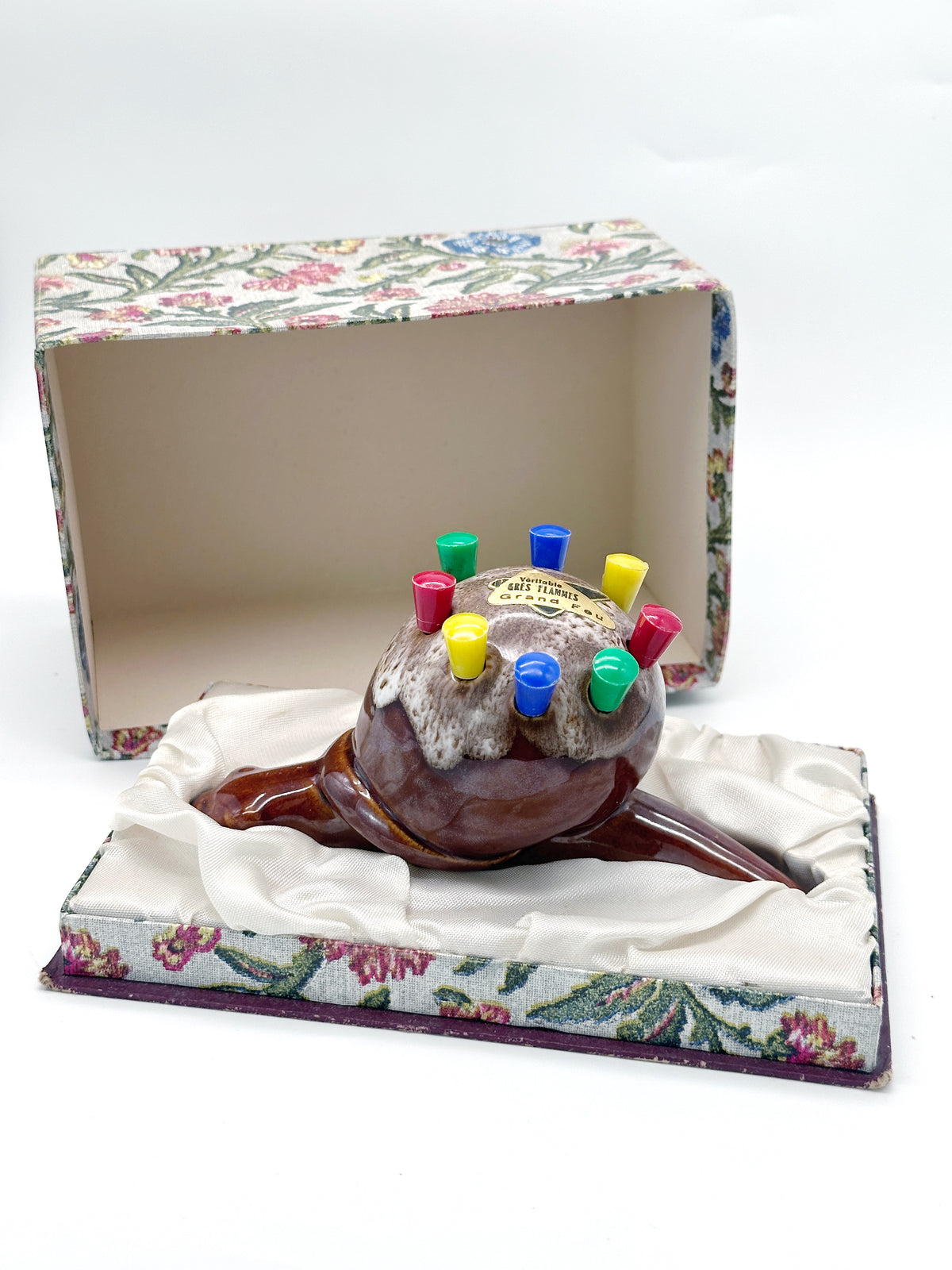 Vintage Cocktailspieße in einer Keramikschnecke – mit Originalbox