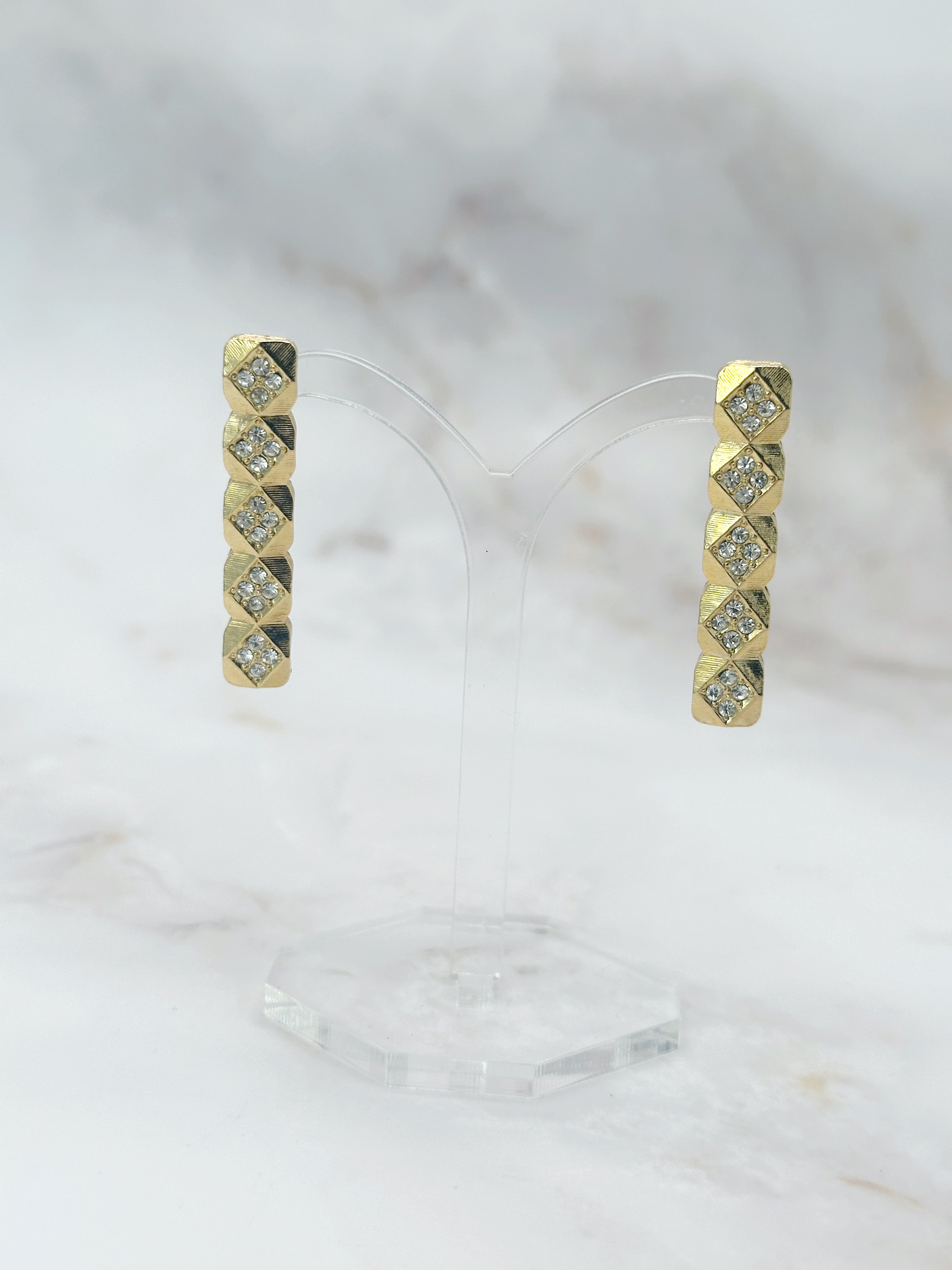 Vintage Ohrgehänge stabförmig vergoldet mit Strass