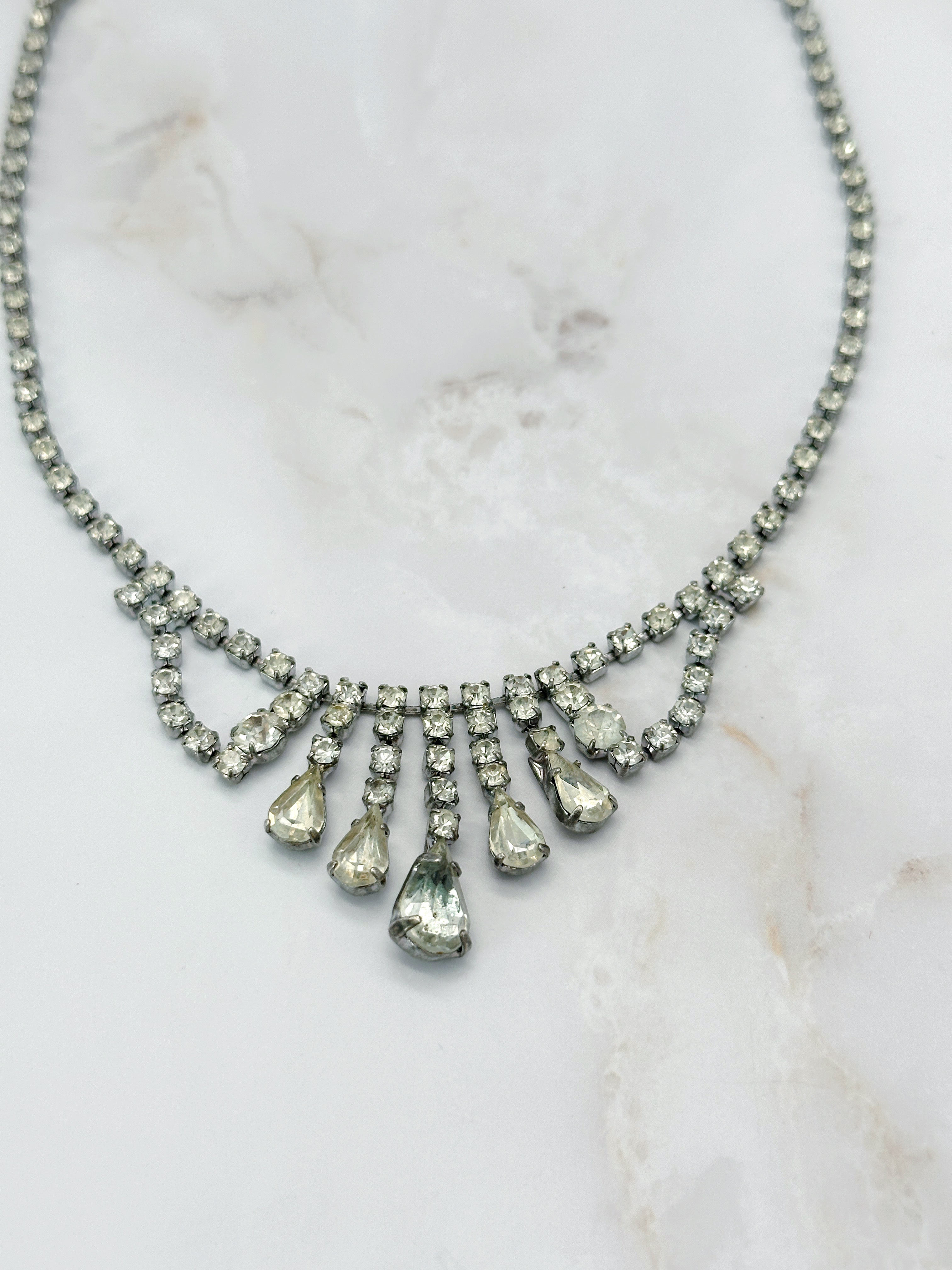 Glamouröses Vintage Strass Collier mit Kristall-Tropfen