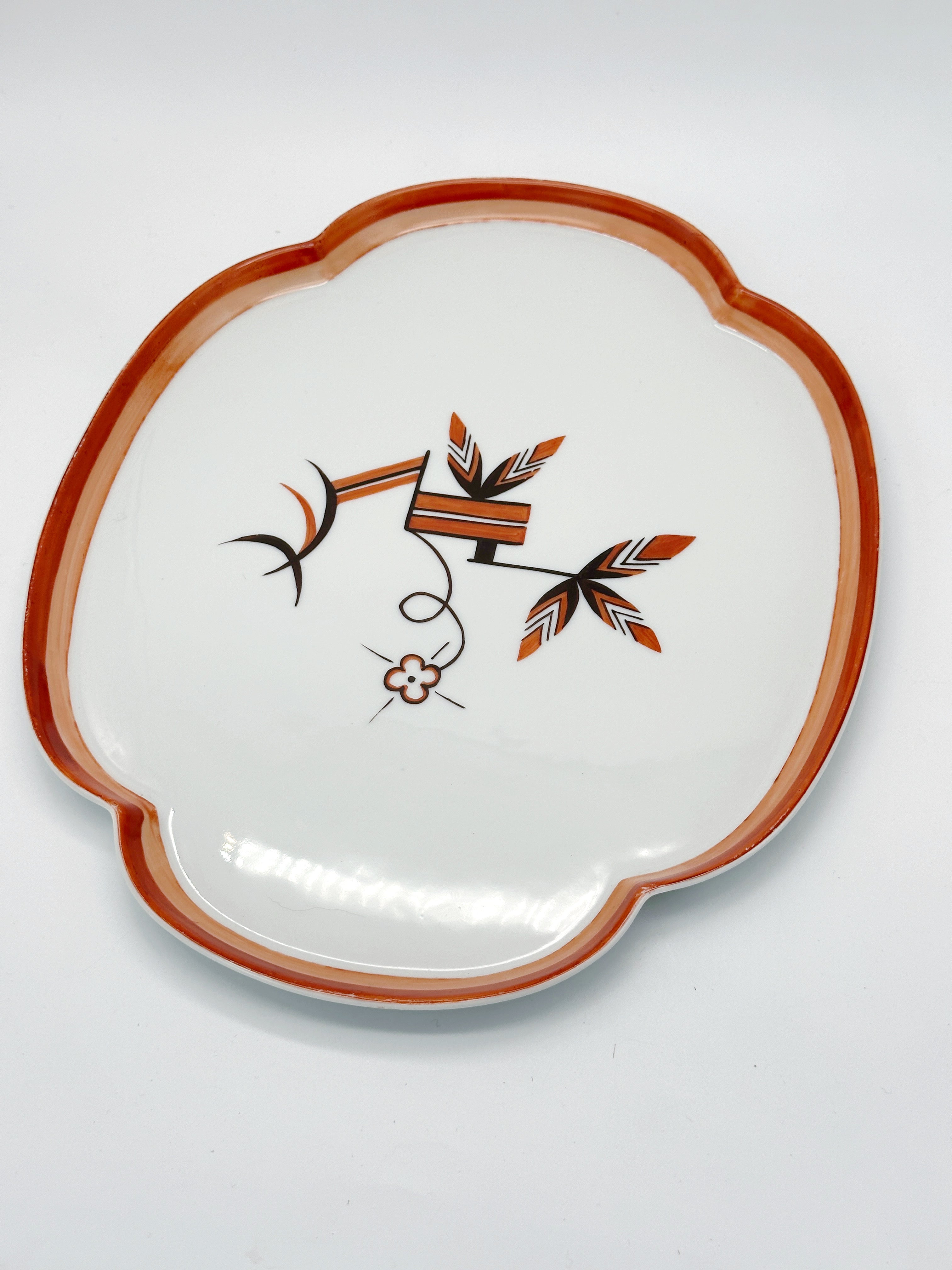 Handbemalte Art Déco Servierplatte Bavaria München in Orange und Schwarz
