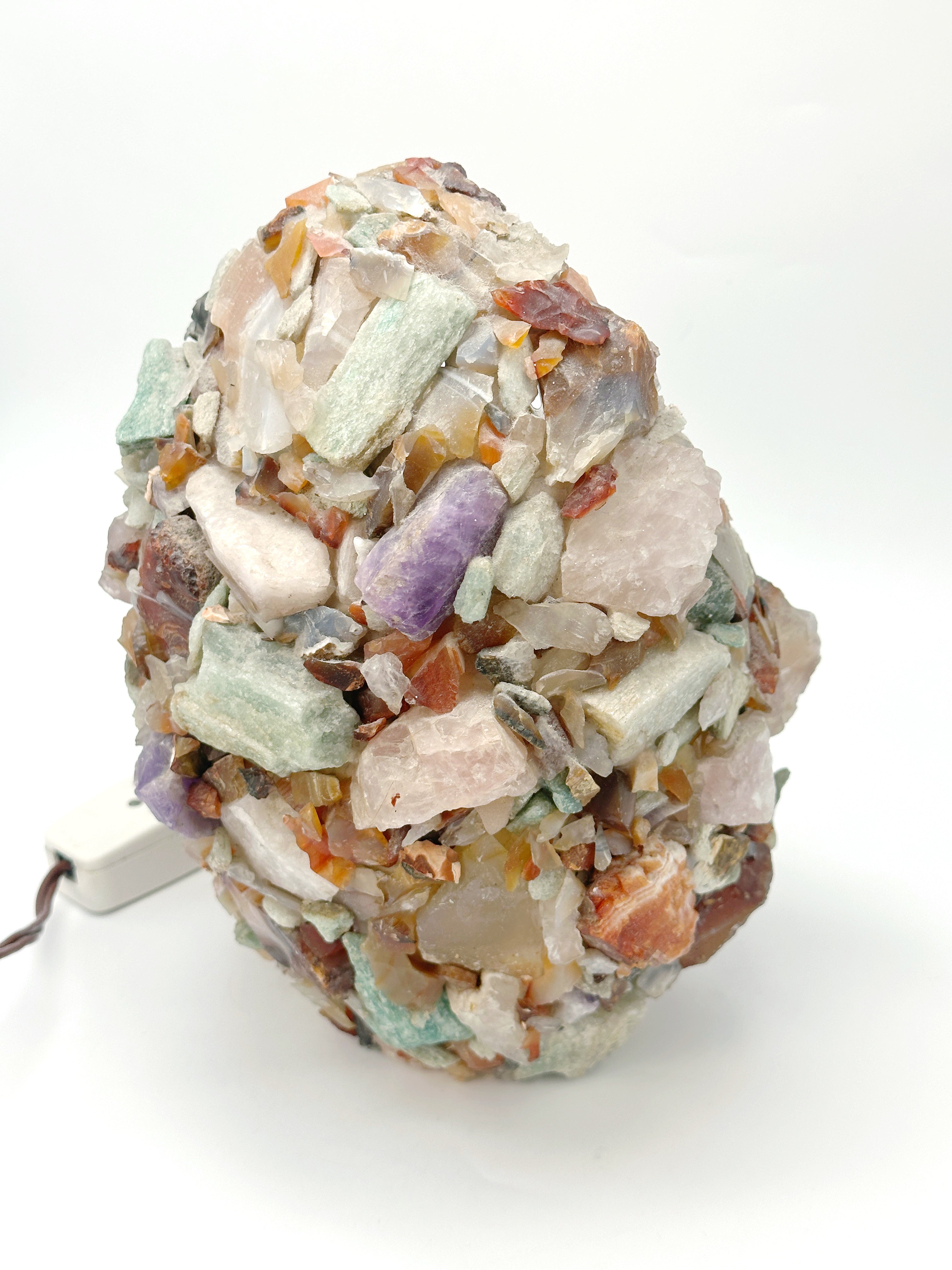 Vintage Edelsteinlampe Tischleuchte um 1960/70 mit Rohsteinen