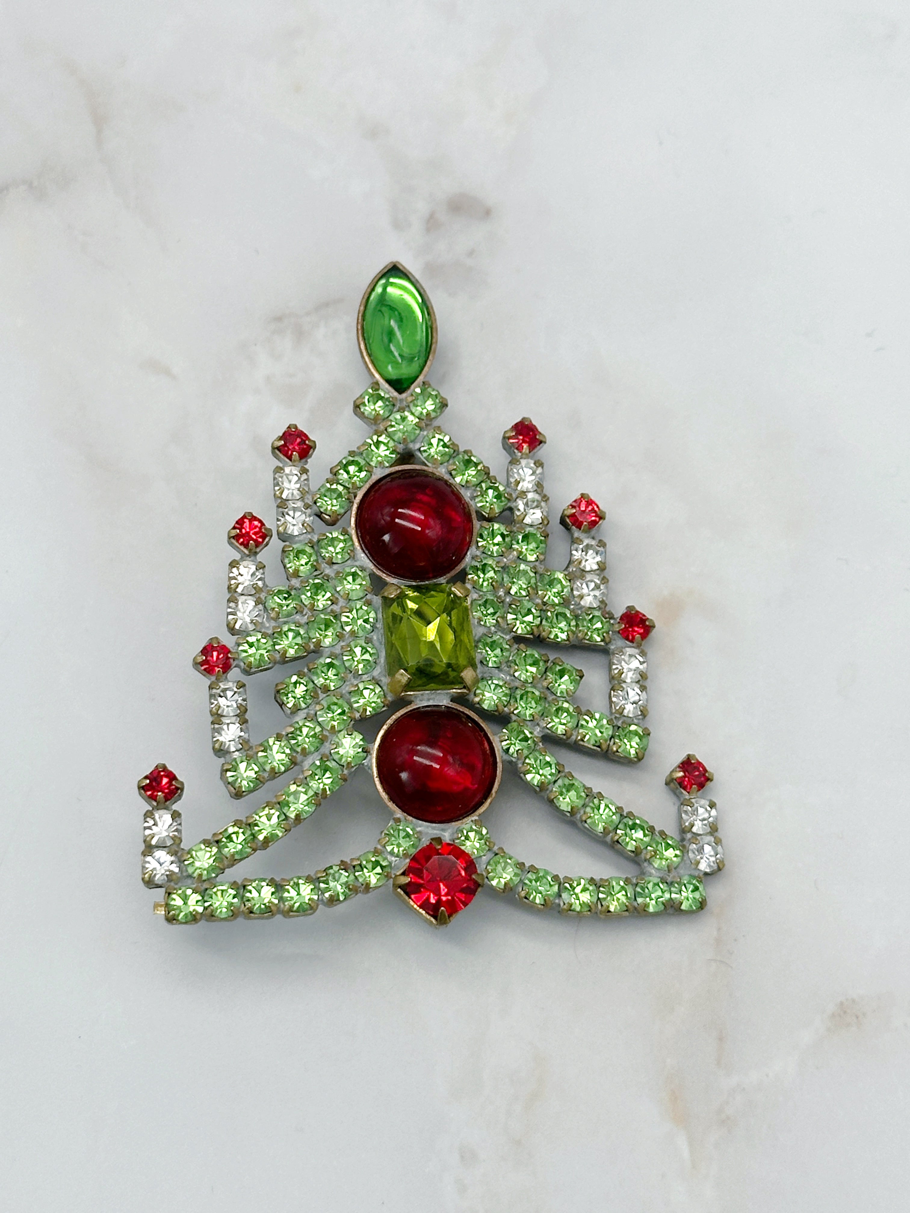 Funkelnde Gablonzer Brosche Christbaum