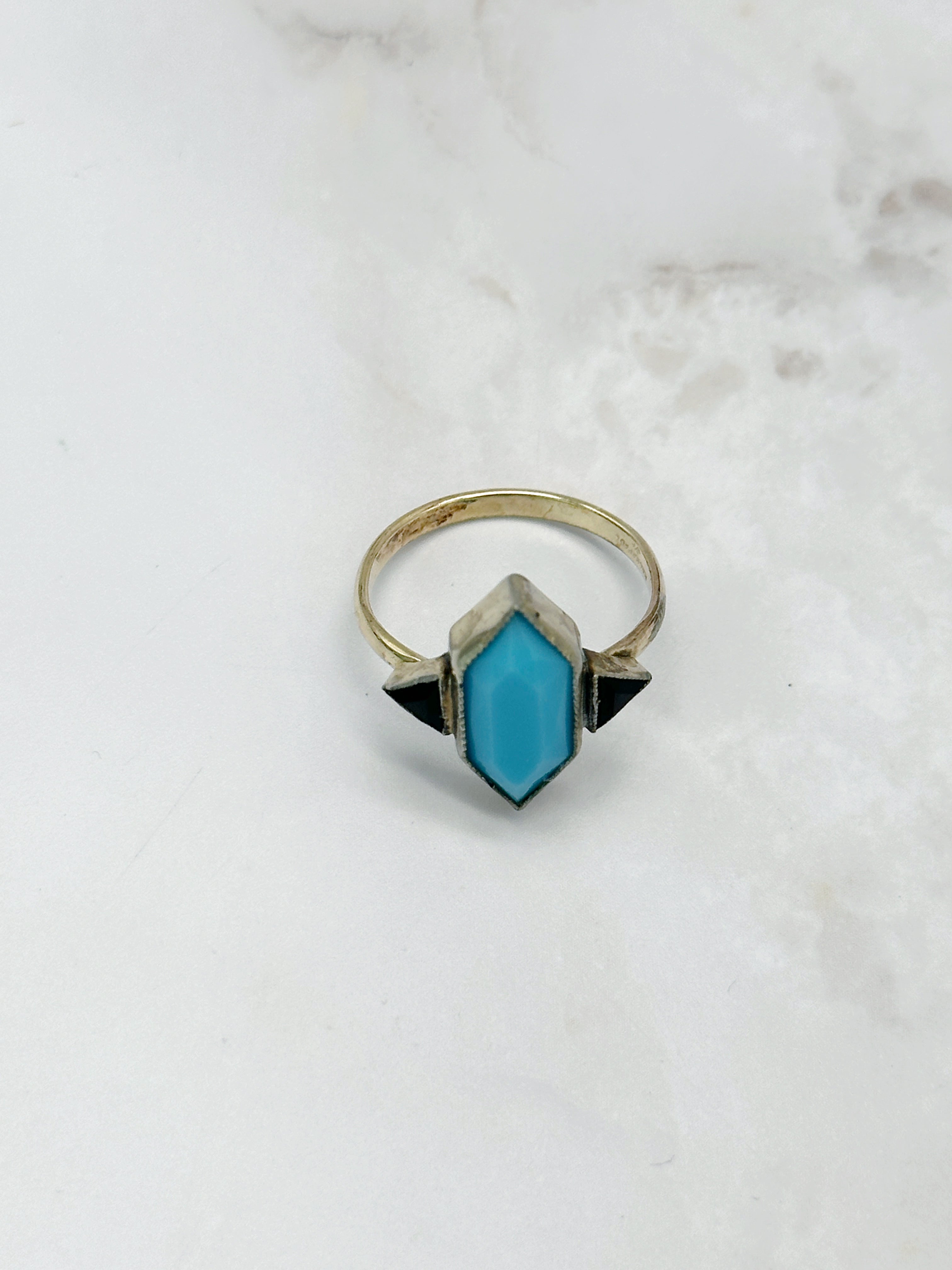 Graphic Art Deco Ring Doublé Turquoise &amp; Black