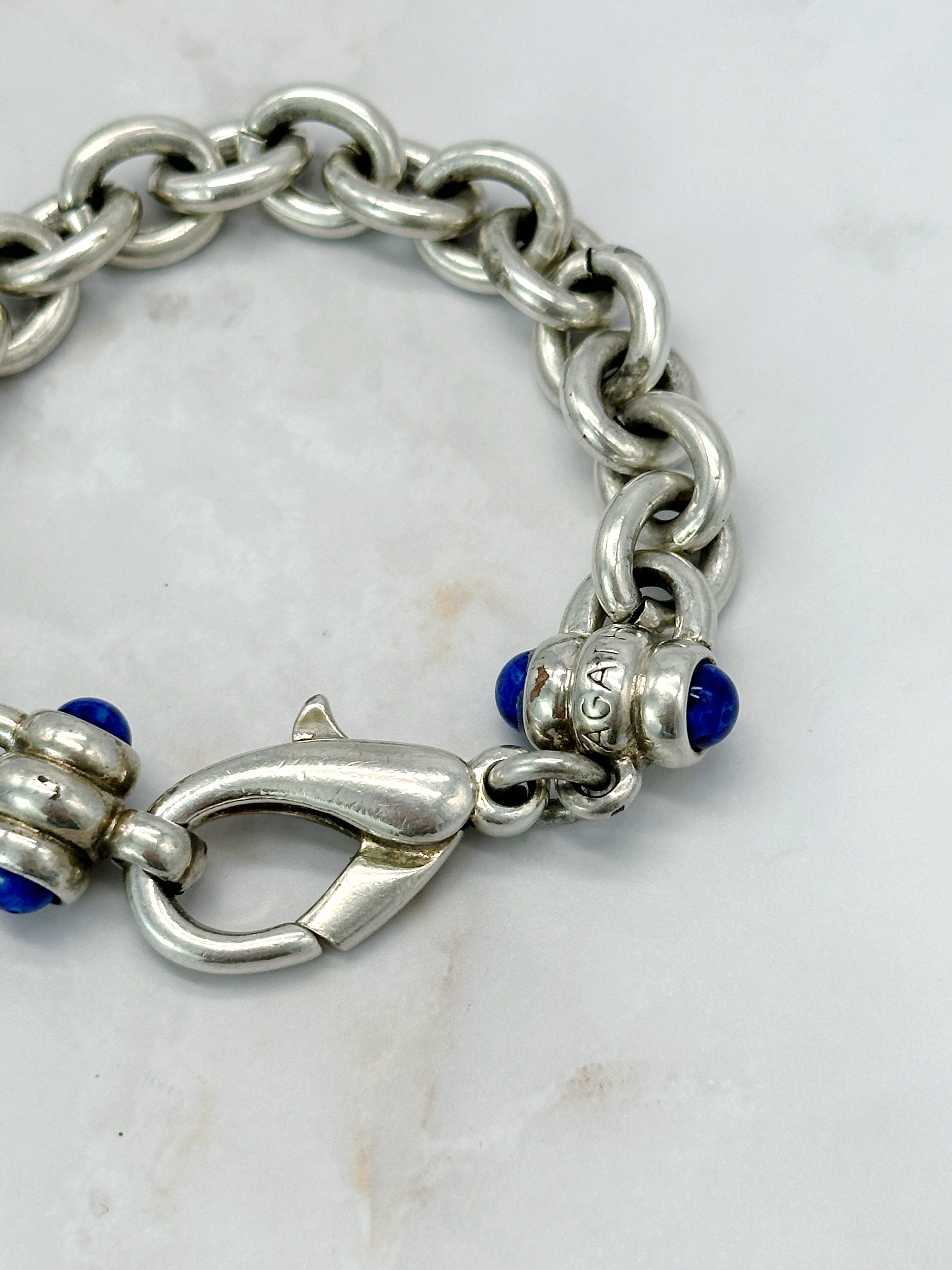 Agatha Paris Vintage Armband Versilbert Blaue Glasakzente