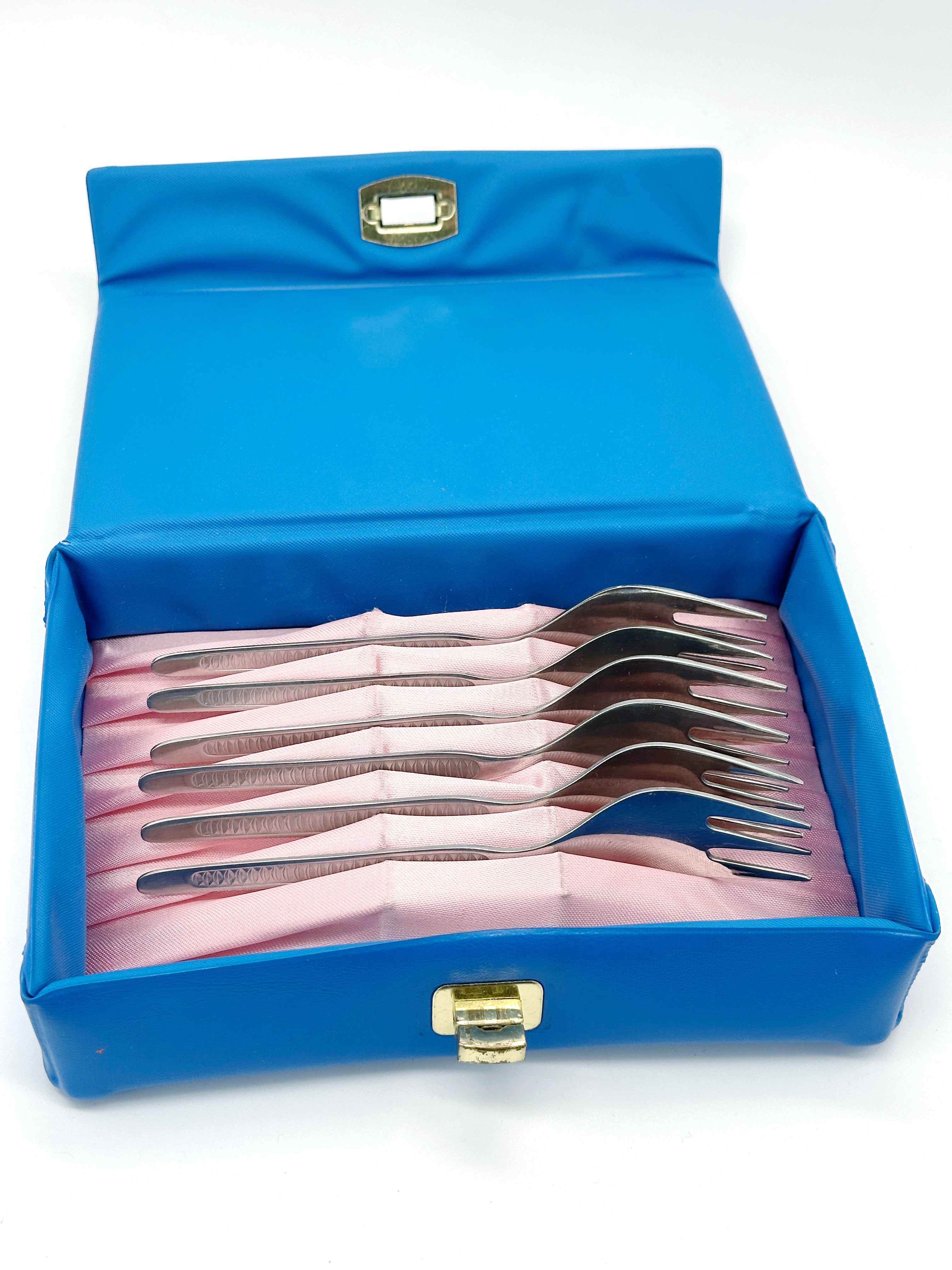 6er Set Kuchengabeln in blauer Originalbox ABS Rostfrei