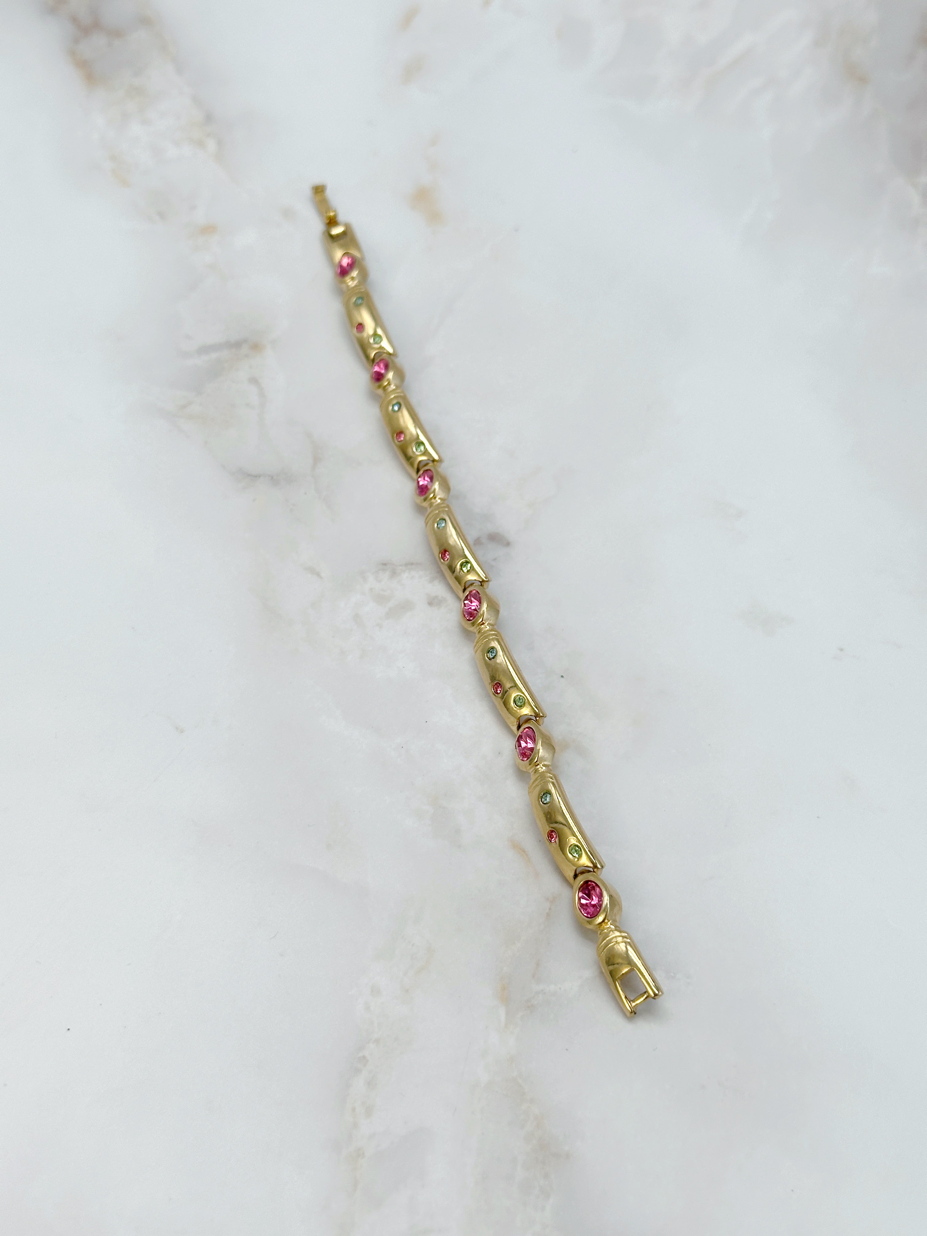 Vintage bracelet gold-plated with pastel crystals