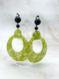 Large Statement Clip-On Earrings Green Glitter