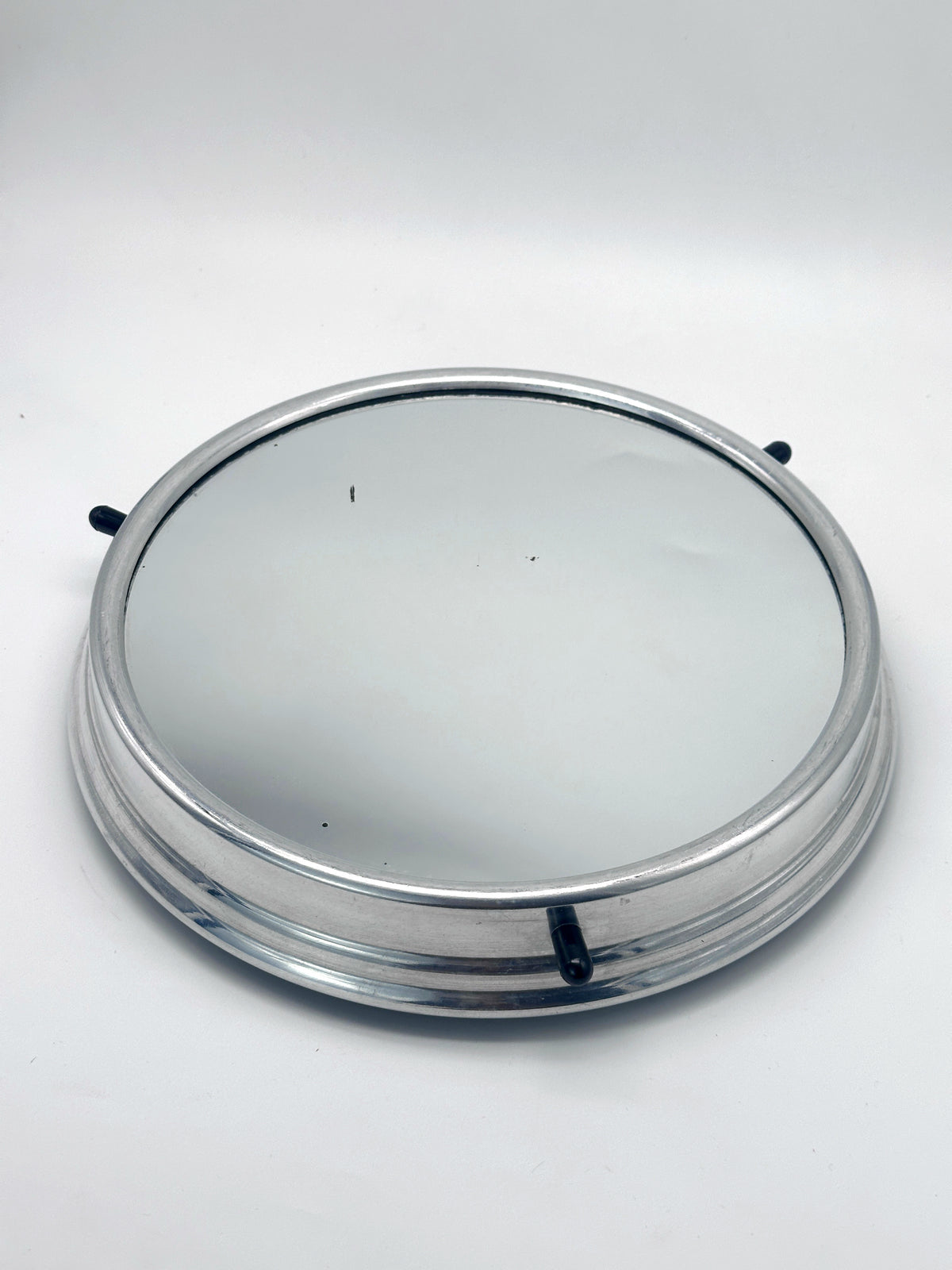 Vintage Drehtablett mit Spiegelglas und Metall