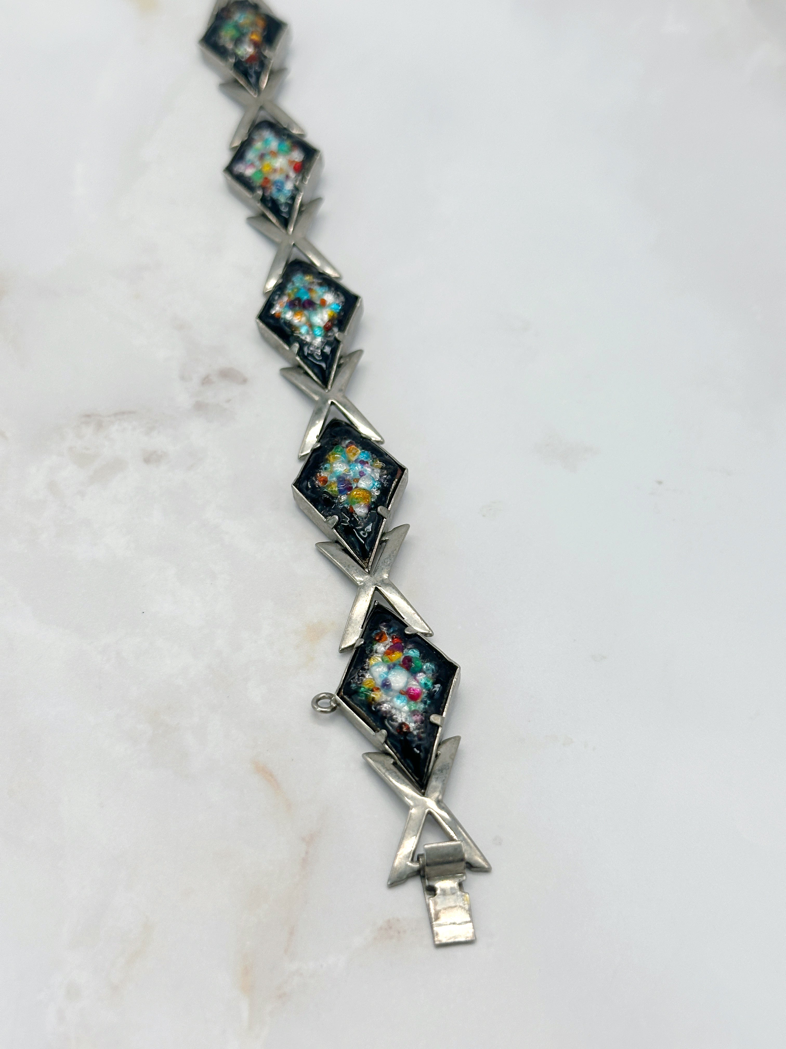 Vintage Armband mit Glasmosaik und Trapezgliedern