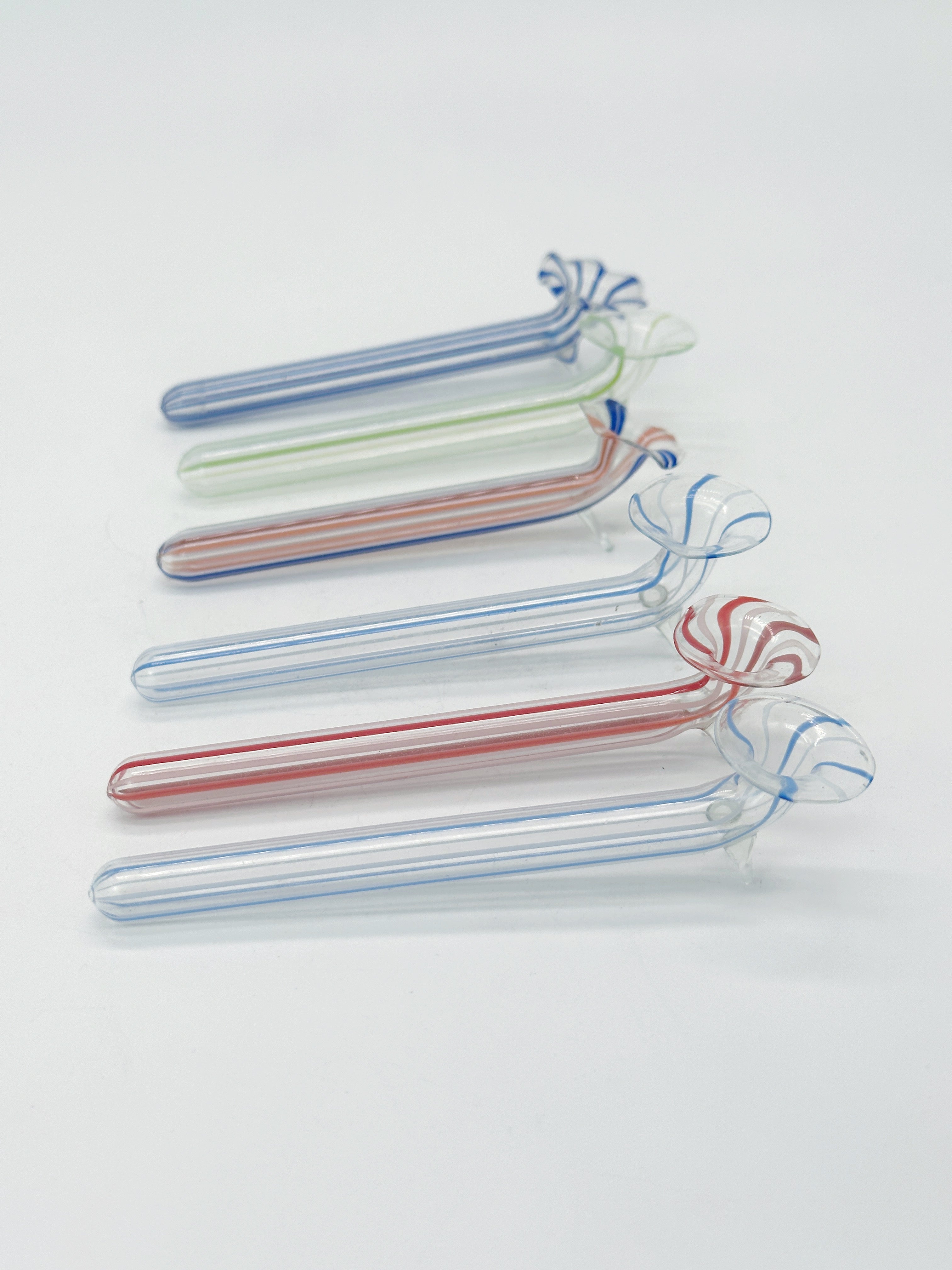6er Set antike Bimini Glas-Tischvasen und Messerbänkchen