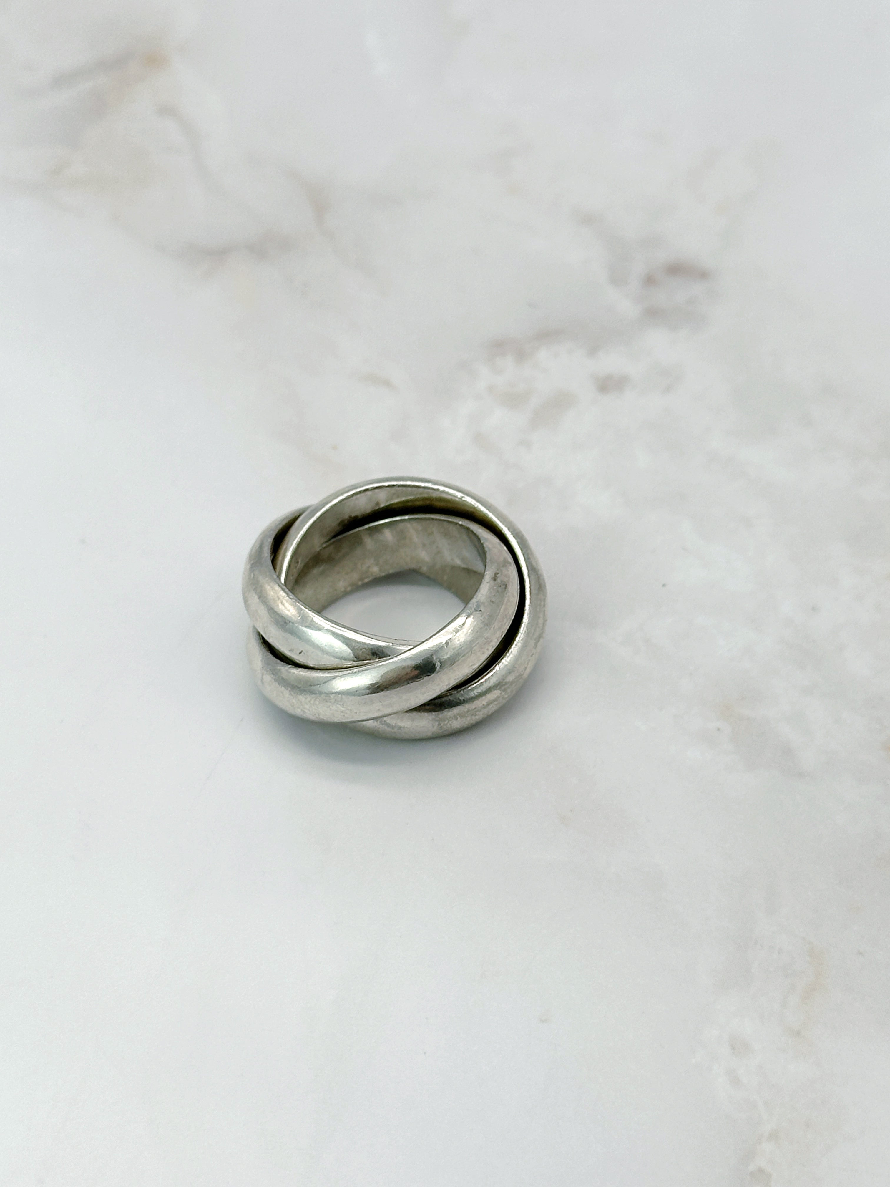 Massiver dreireihiger Vintage-Ring aus 925 Sterling Silber