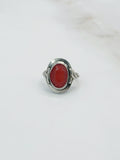 Vintage Silberring 835 mit ovalem rotem Glasstein