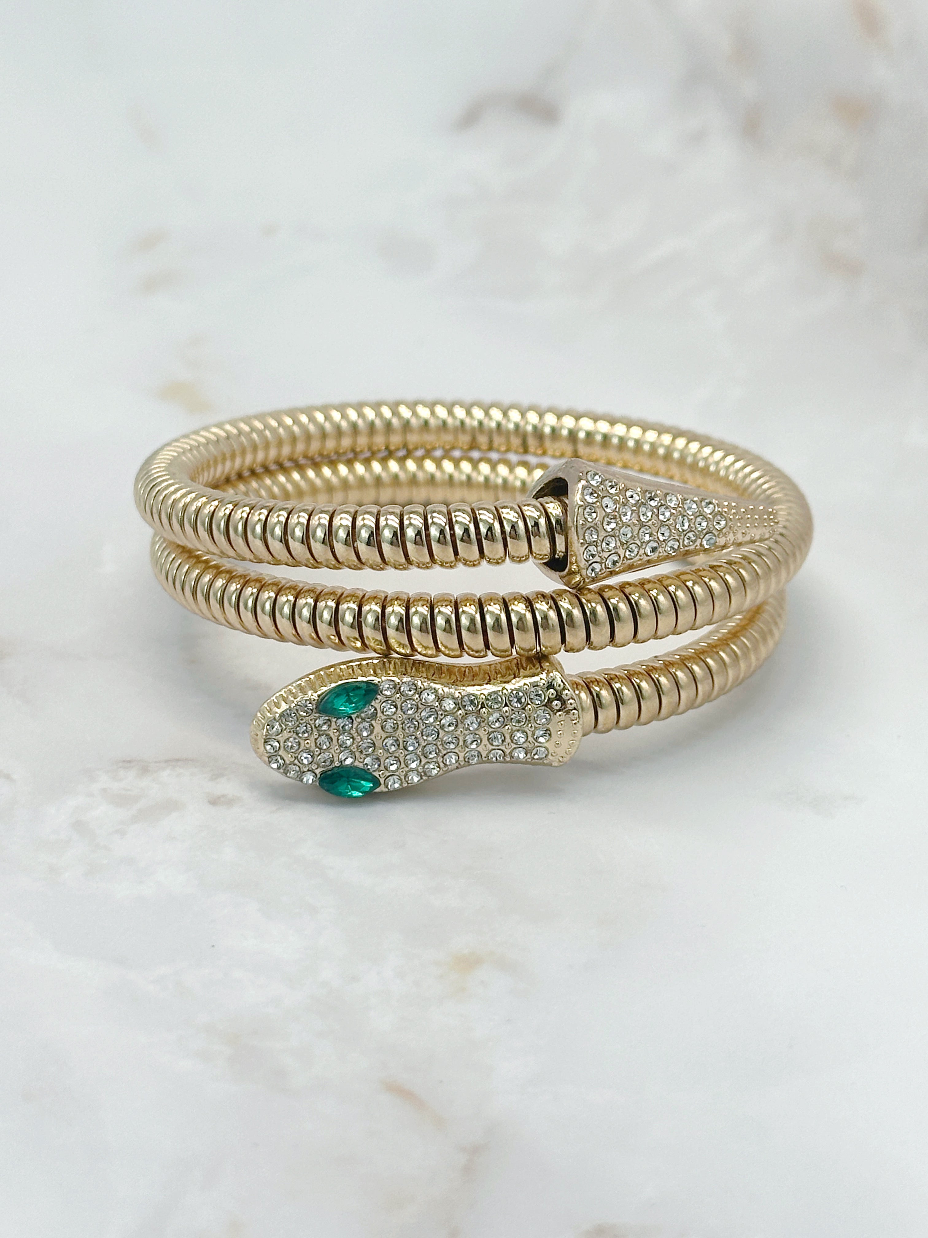 Vergoldetes Vintage Schlangenarmband mit Strass