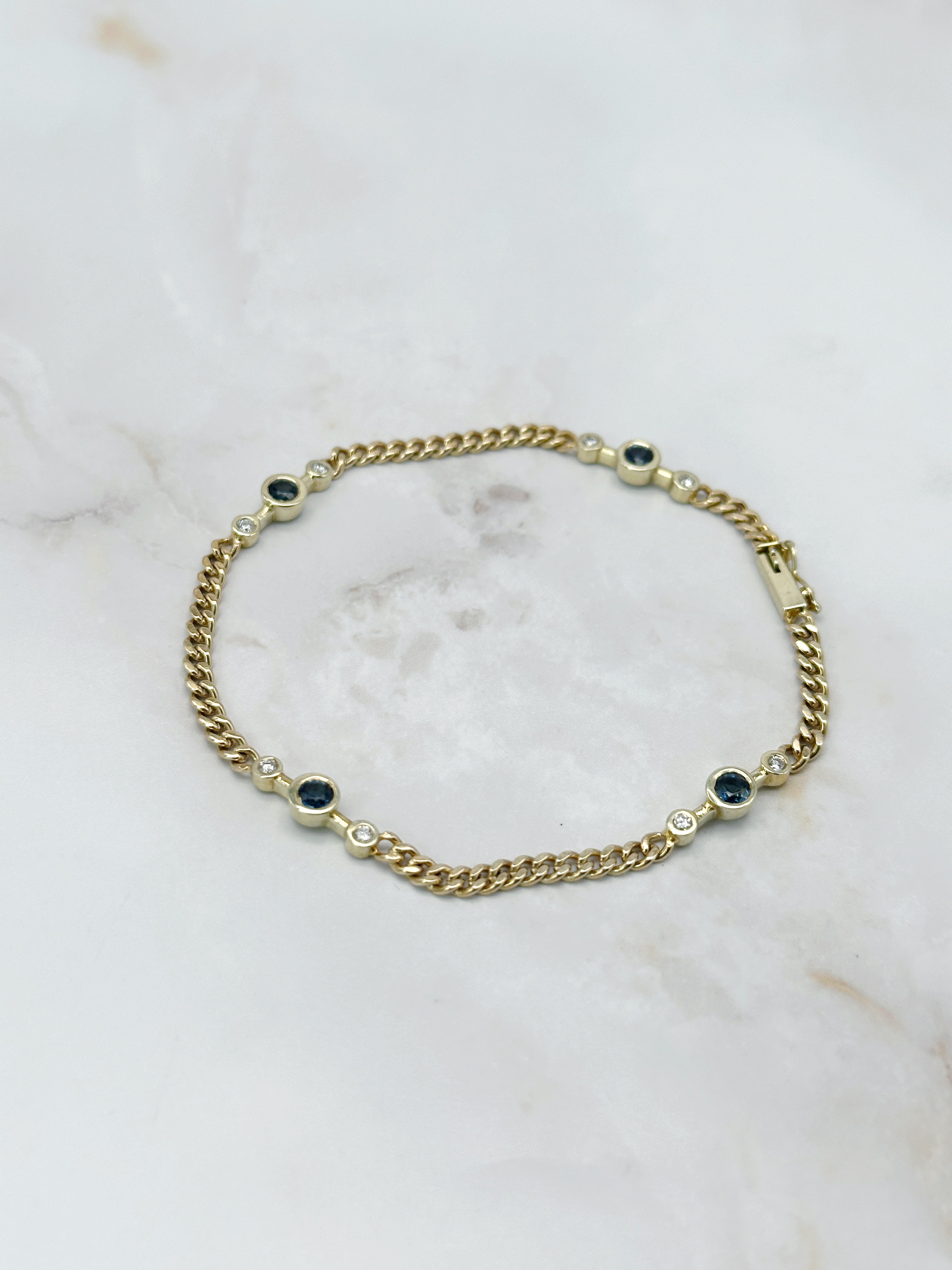 Elegantes Vintage Armband aus 585 Gelbgold mit Saphiren und Diamanten