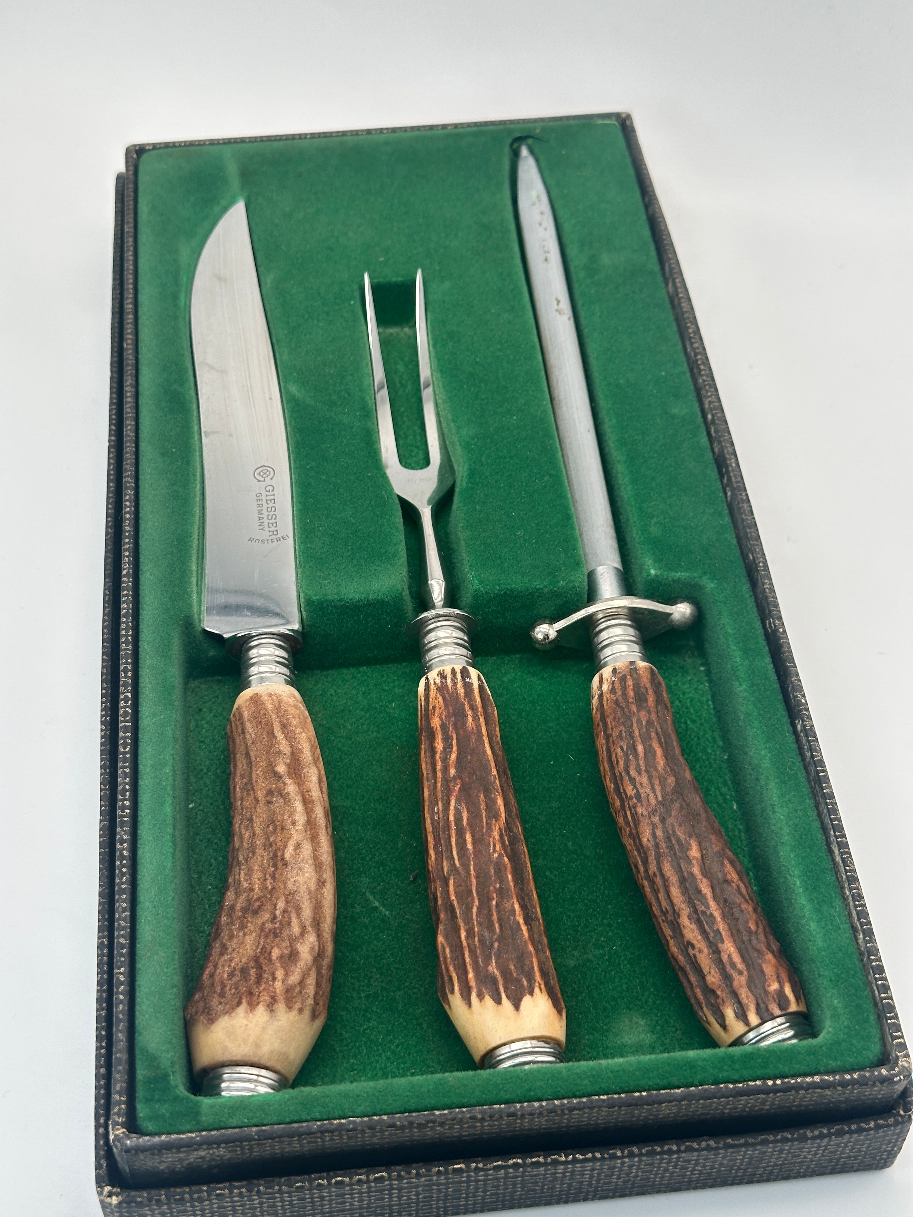 Vintage Bratenbesteck von Giesser mit Hirschhorngriff