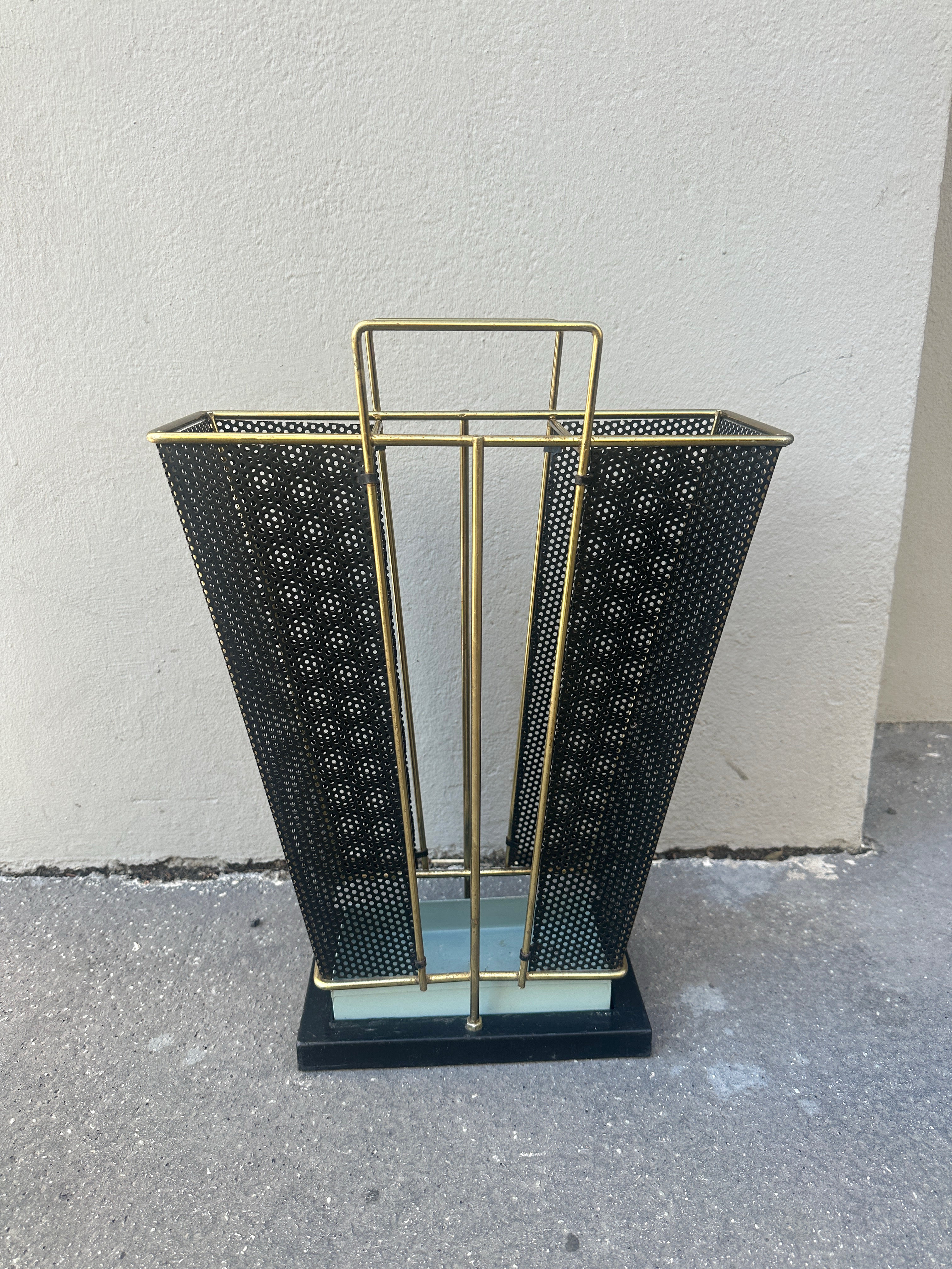 Vintage Schirmständer Midcentury, Schwarz & Messing