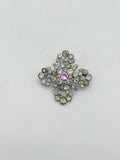 Quadratische Vintage Strass-Brosche mit rosa Kristall