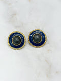 Vintage Ohrclips mit blauem Emaille und schwarzer Mitte