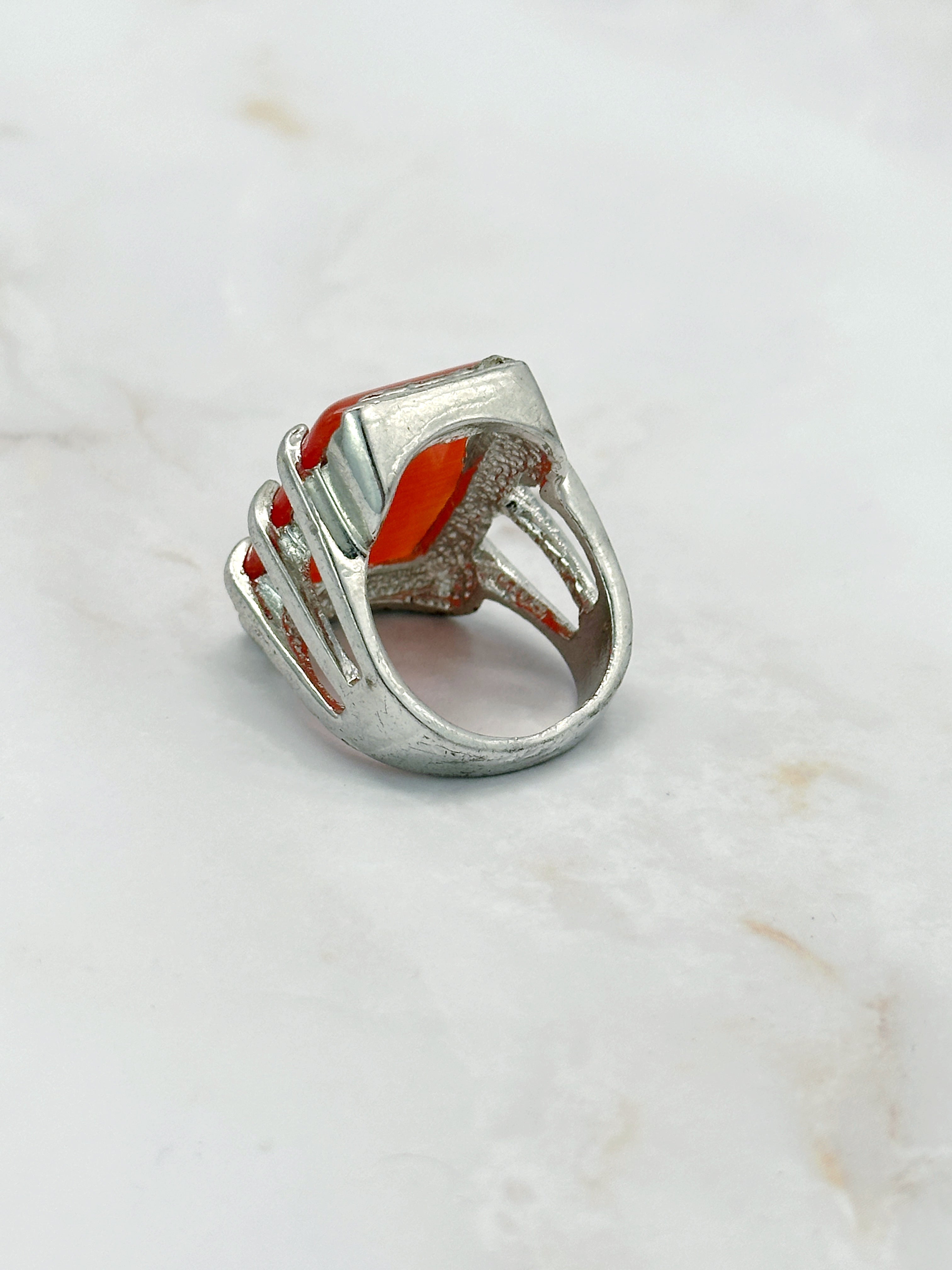 Solid Vintage Statement Ring Orange Glass