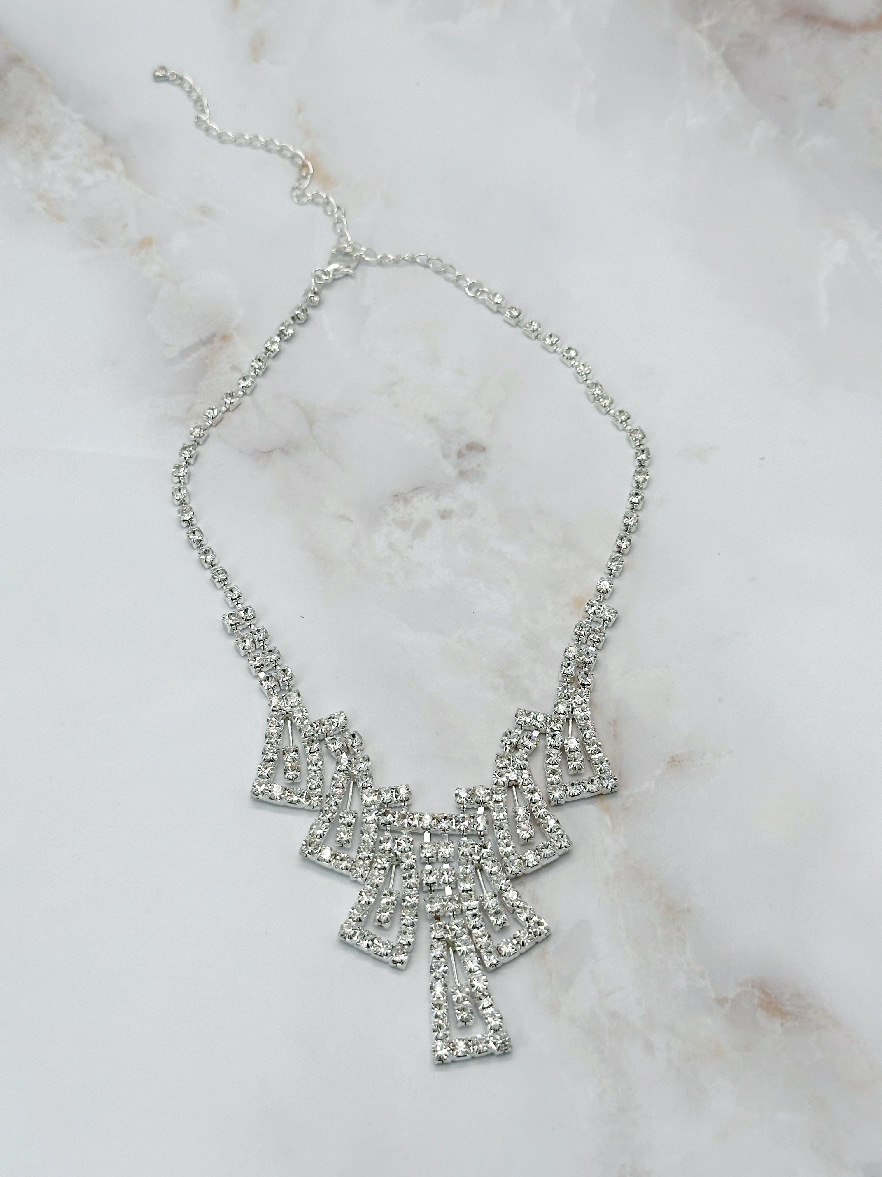 Vintage Strass Halskette im Art Déco Stil