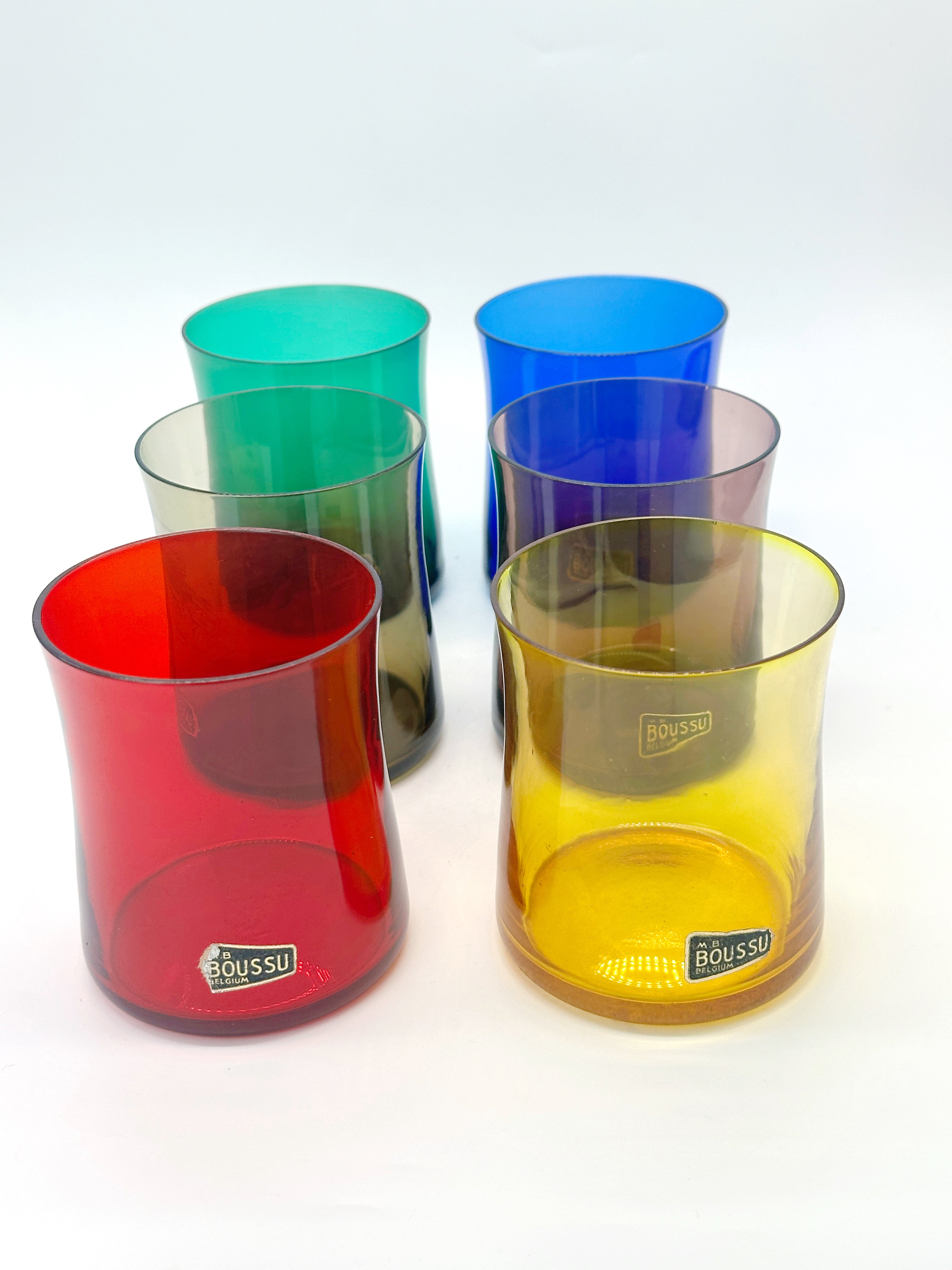 6er Set bunte Vintage Gläser Belgien um 1960