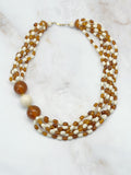Vintage Avon Statement Halskette zweireihig in Creme & Bernstein