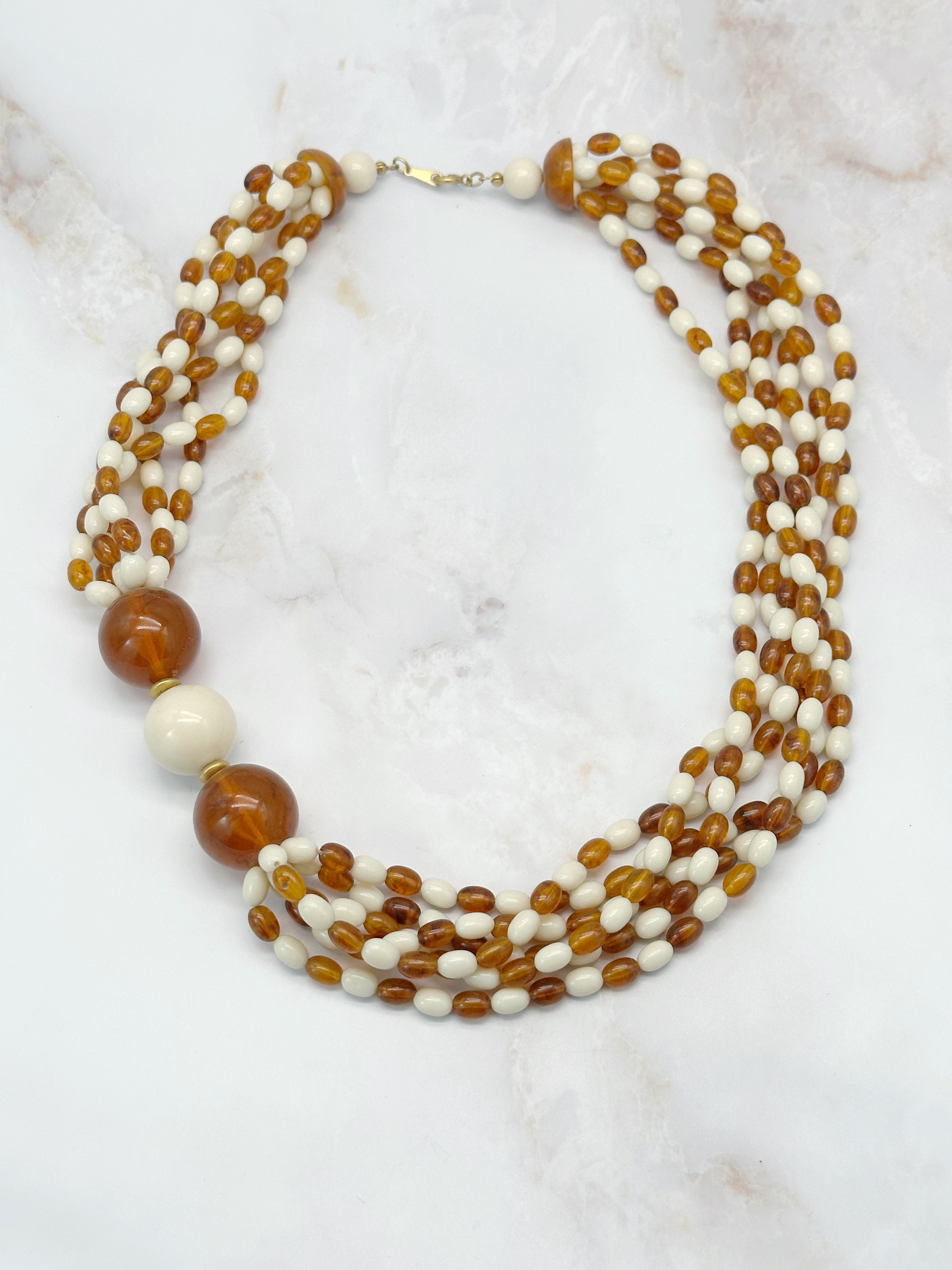 Vintage Avon Statement Halskette zweireihig in Creme & Bernstein