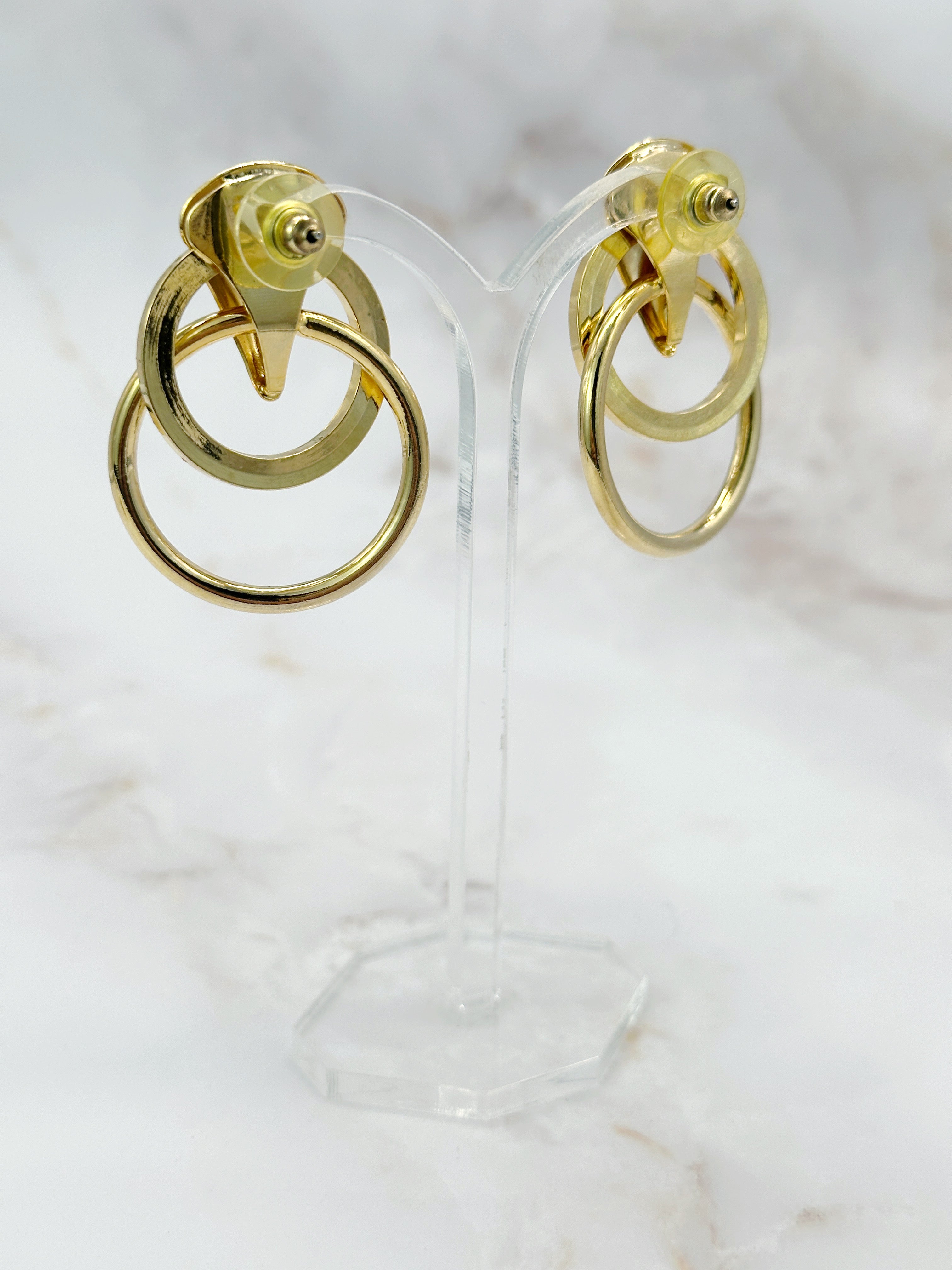Vintage Doorknocker Ohrhänger mit Doppel-Ringen & Strass