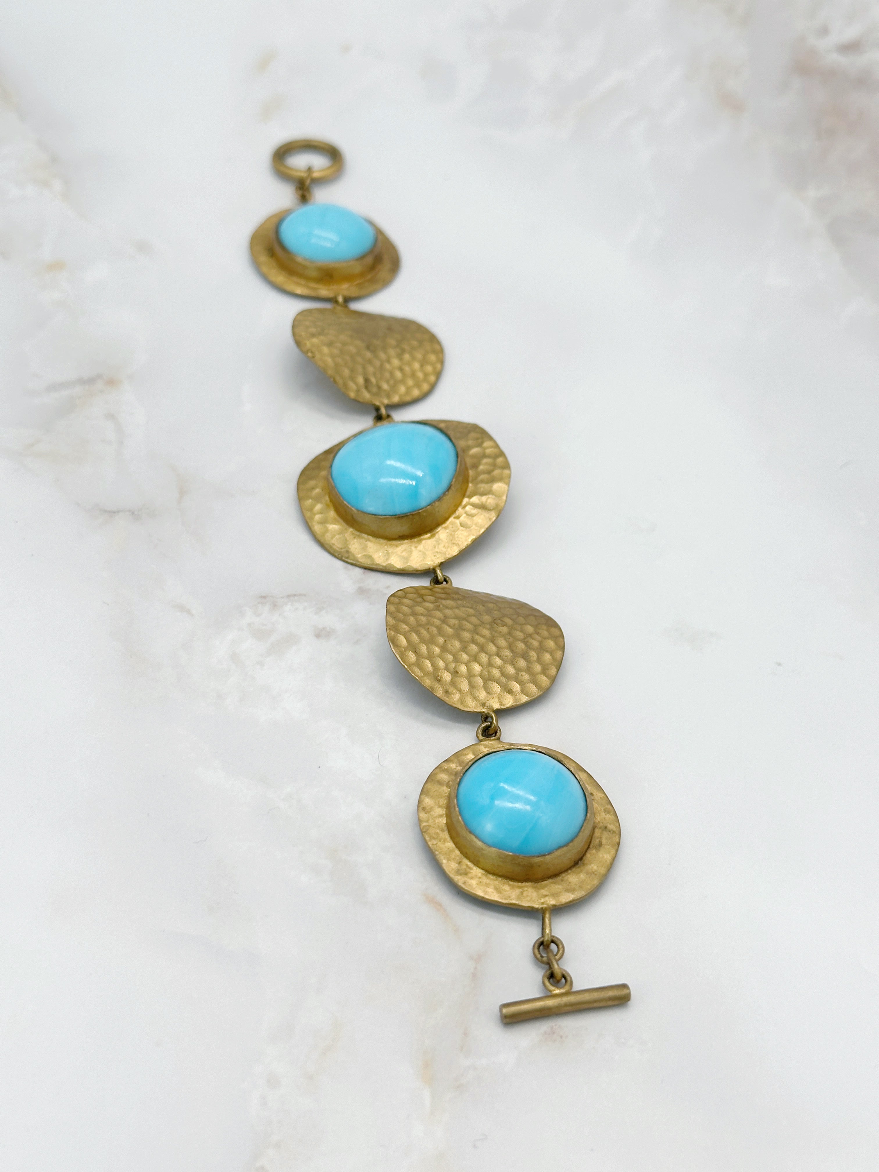 Vintage Statement-Armband mit türkisen Glas-Cabochons